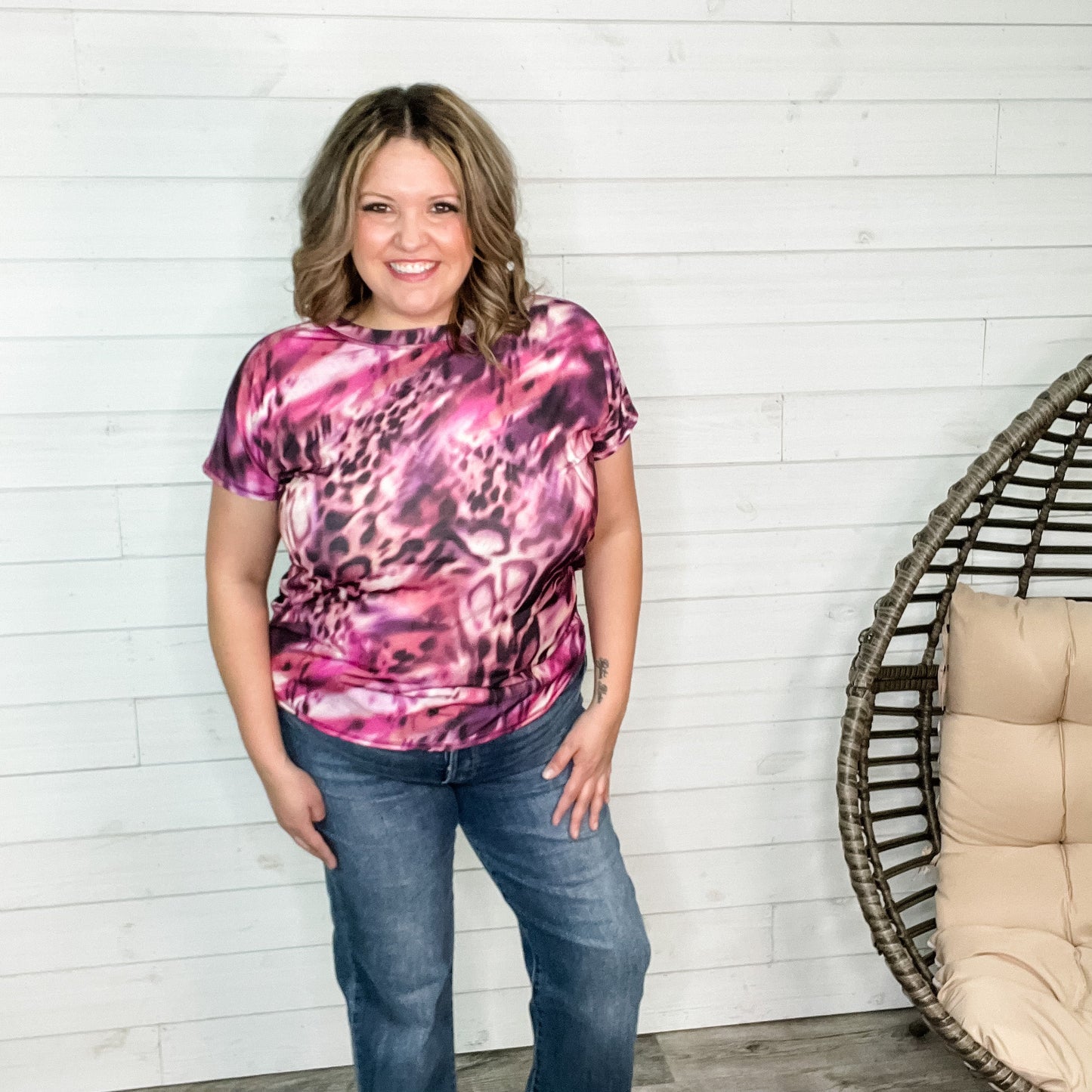 "Rhyme" Animal Print Round Neck Tee