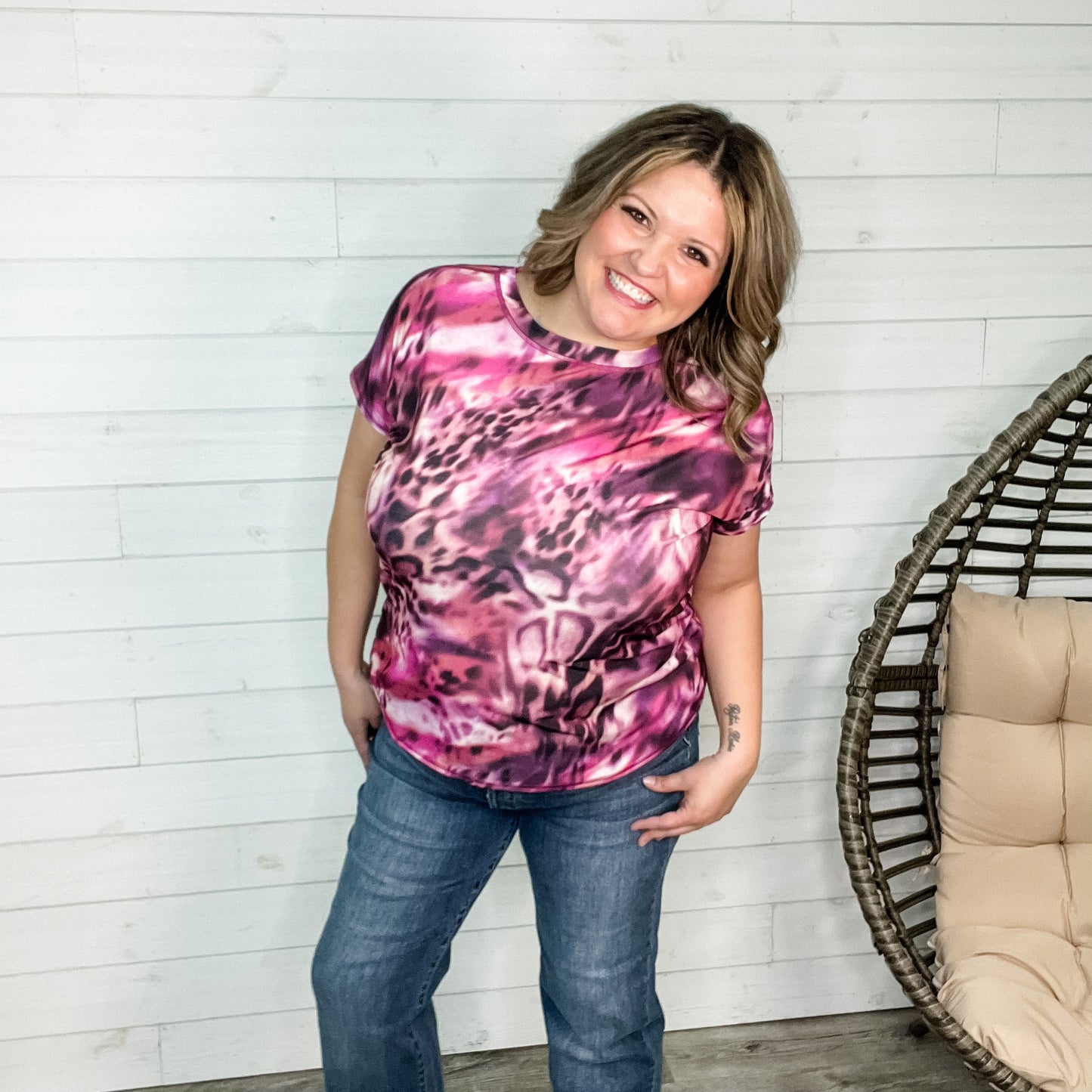 "Rhyme" Animal Print Round Neck Tee