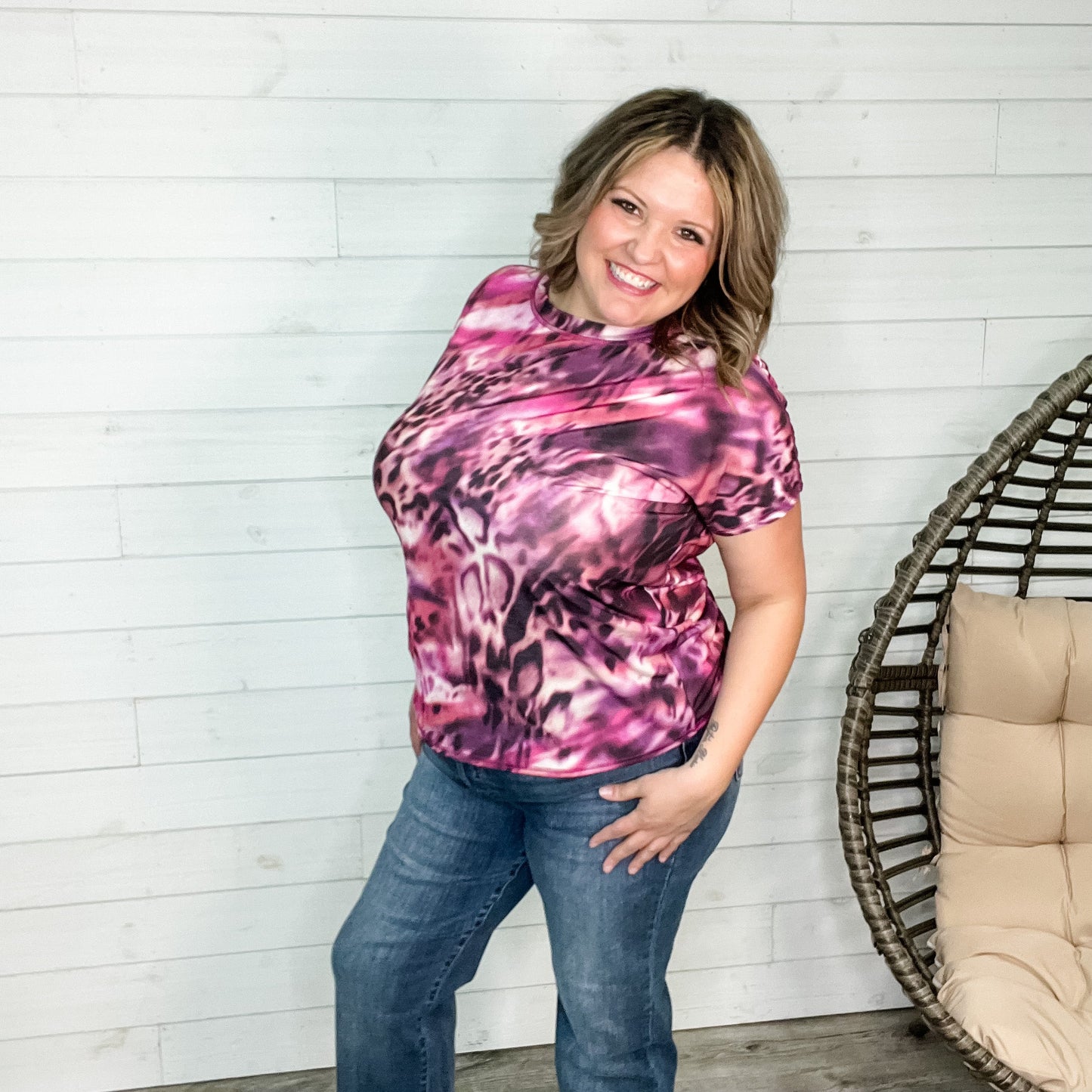 "Rhyme" Animal Print Round Neck Tee