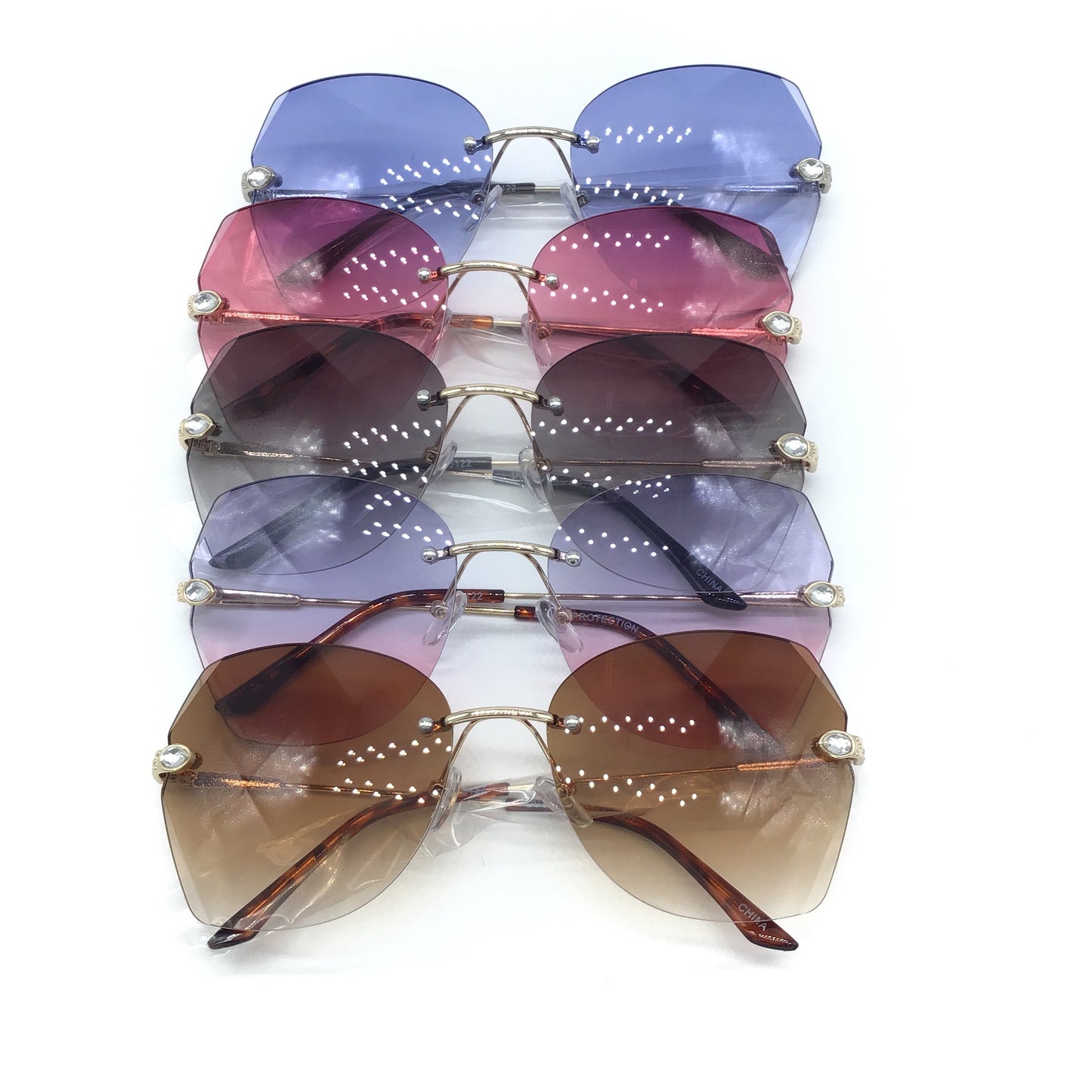 Rimless Rhinestone Accent Gradient Lens Sunglasses (Multiple Options)
