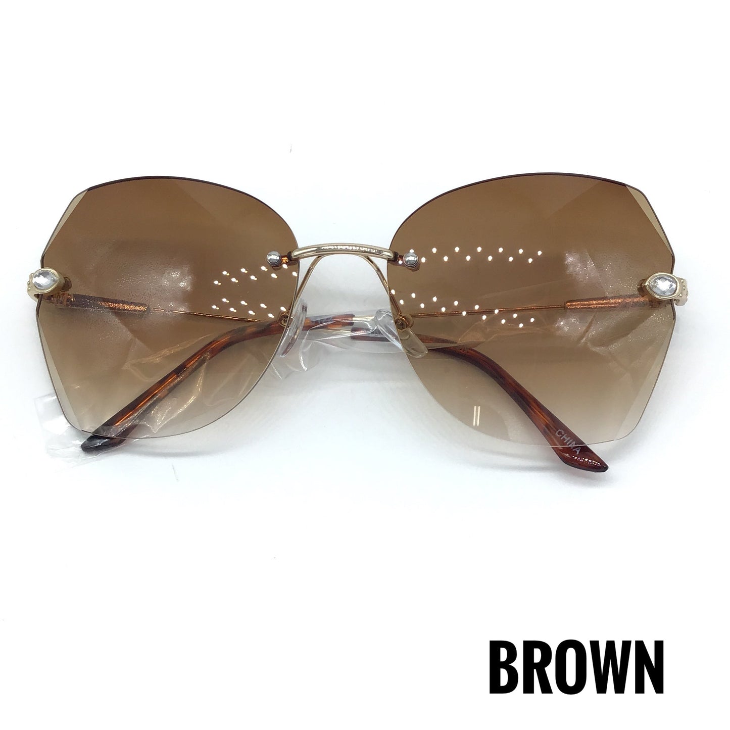 Rimless Rhinestone Accent Gradient Lens Sunglasses (Multiple Options)