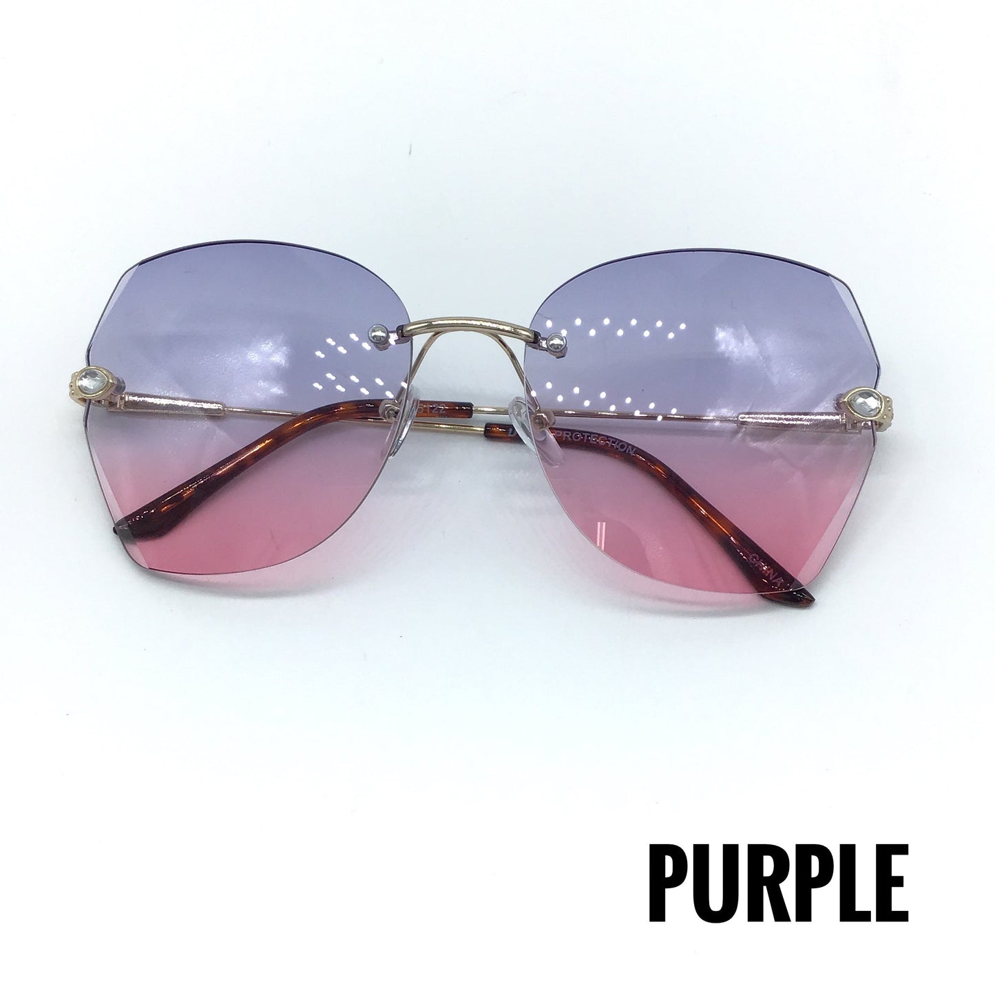 Rimless Rhinestone Accent Gradient Lens Sunglasses (Multiple Options)
