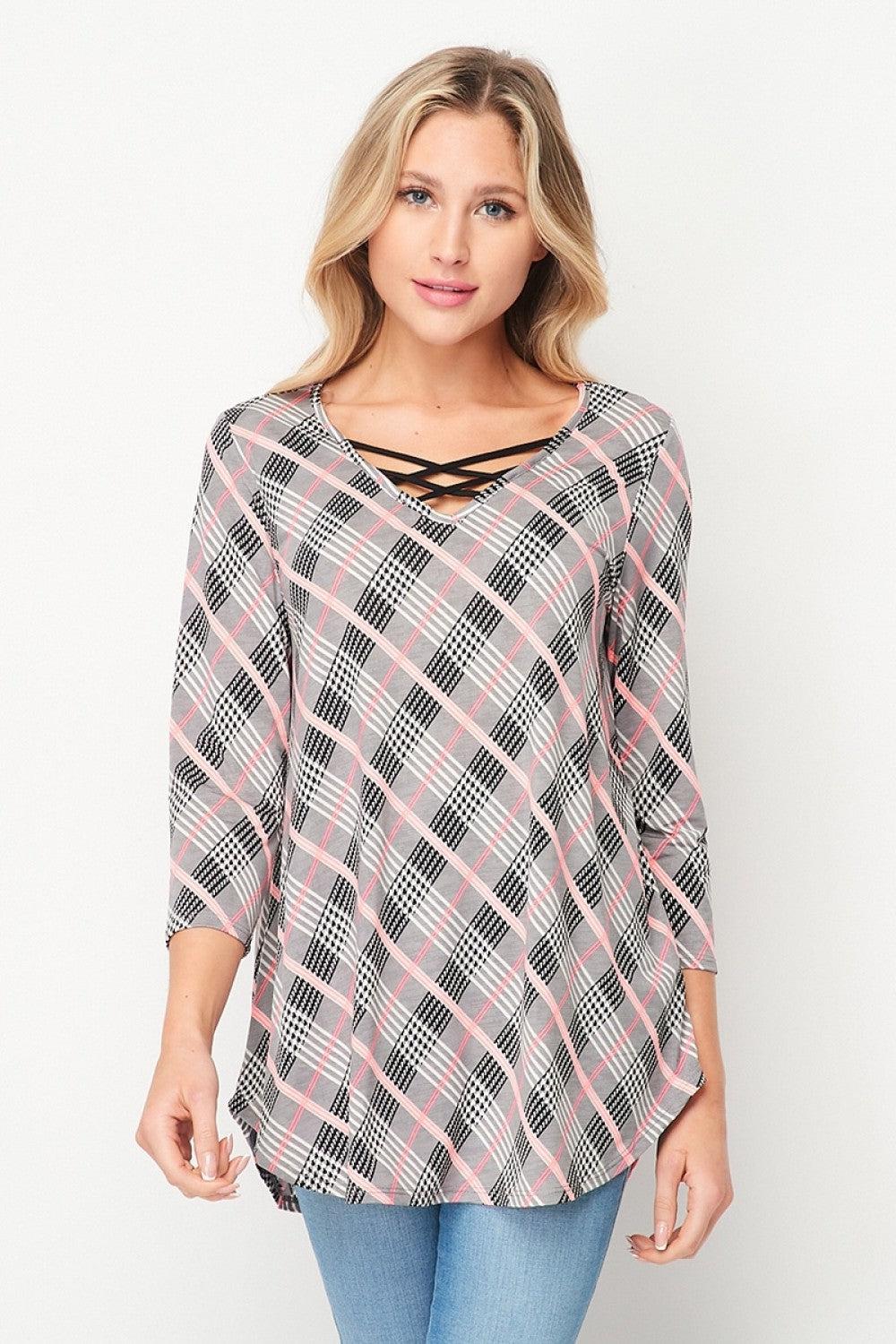 "Robin" 3/4 Sleeve Criss Cross Detail