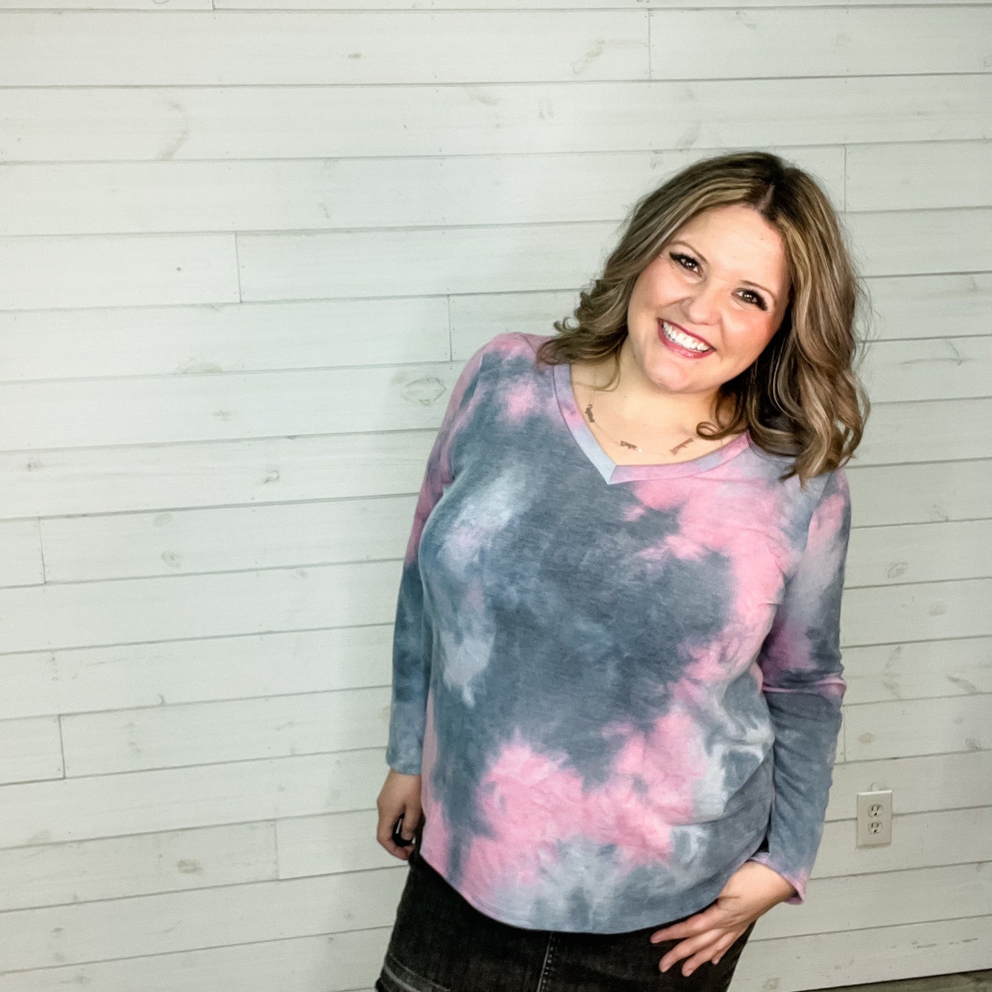 "Roman" Tie Die Long Sleeve V Neck