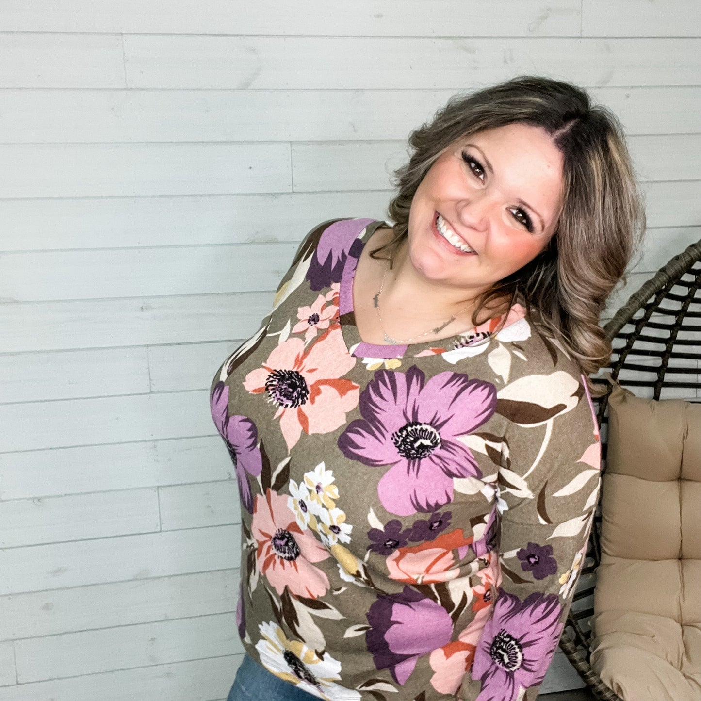 "Ronnie" Long Sleeve Floral V Neck