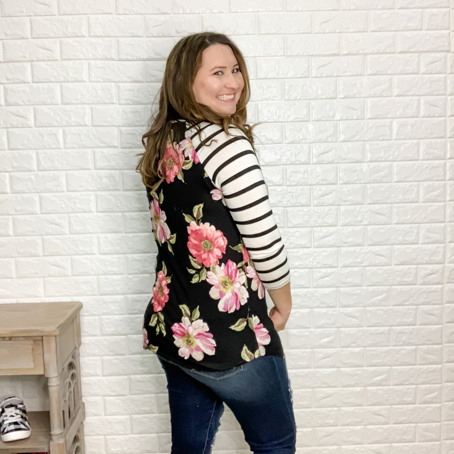 "Sadie" Floral Body 3/4 Sleeve-Lola Monroe Boutique