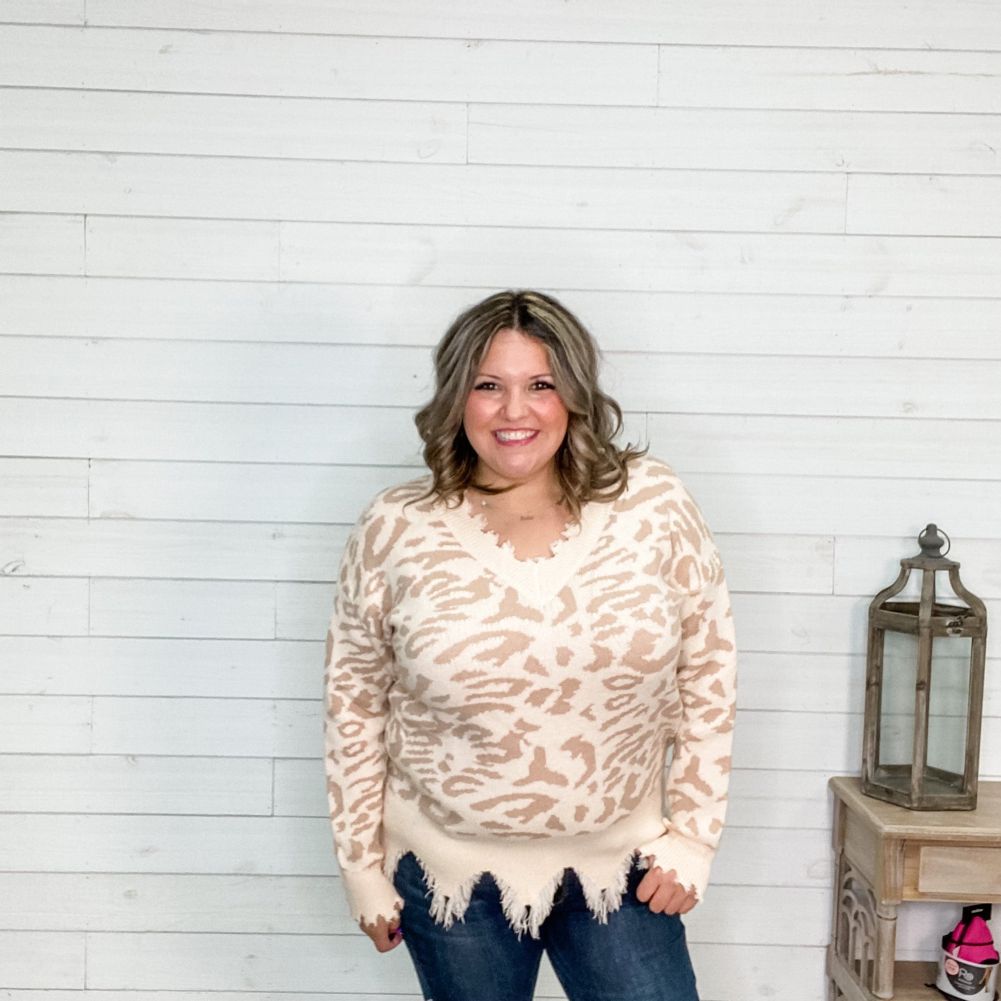 "Safari" Raw Edge V Neck animal Print