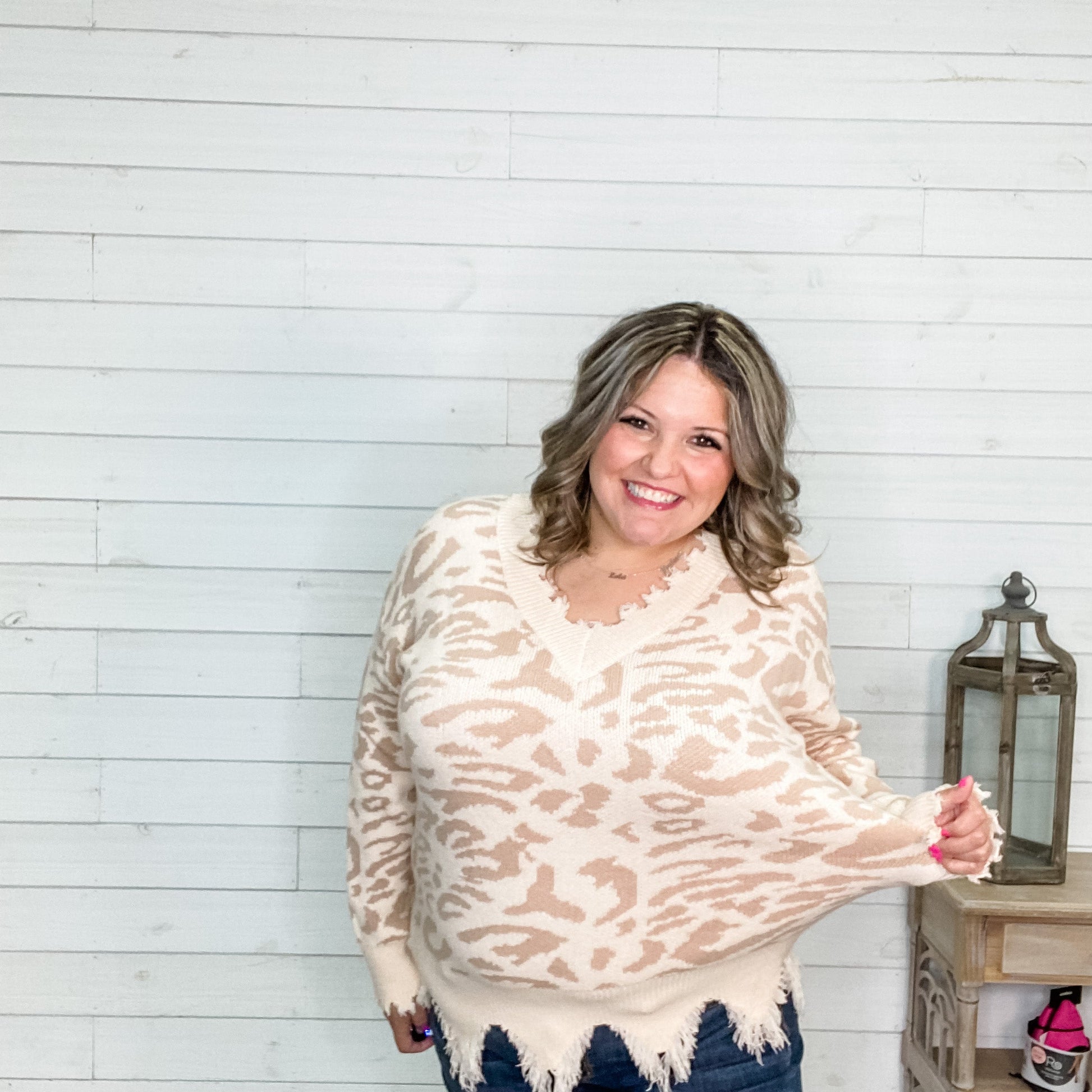 "Safari" Raw Edge V Neck animal Print