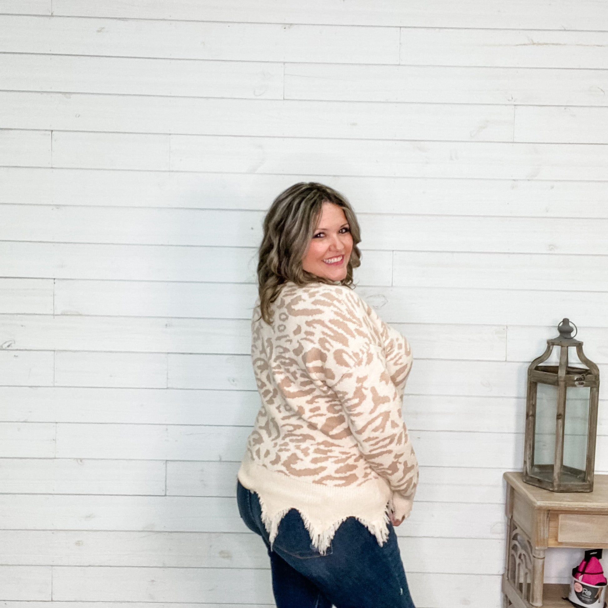 "Safari" Raw Edge V Neck animal Print