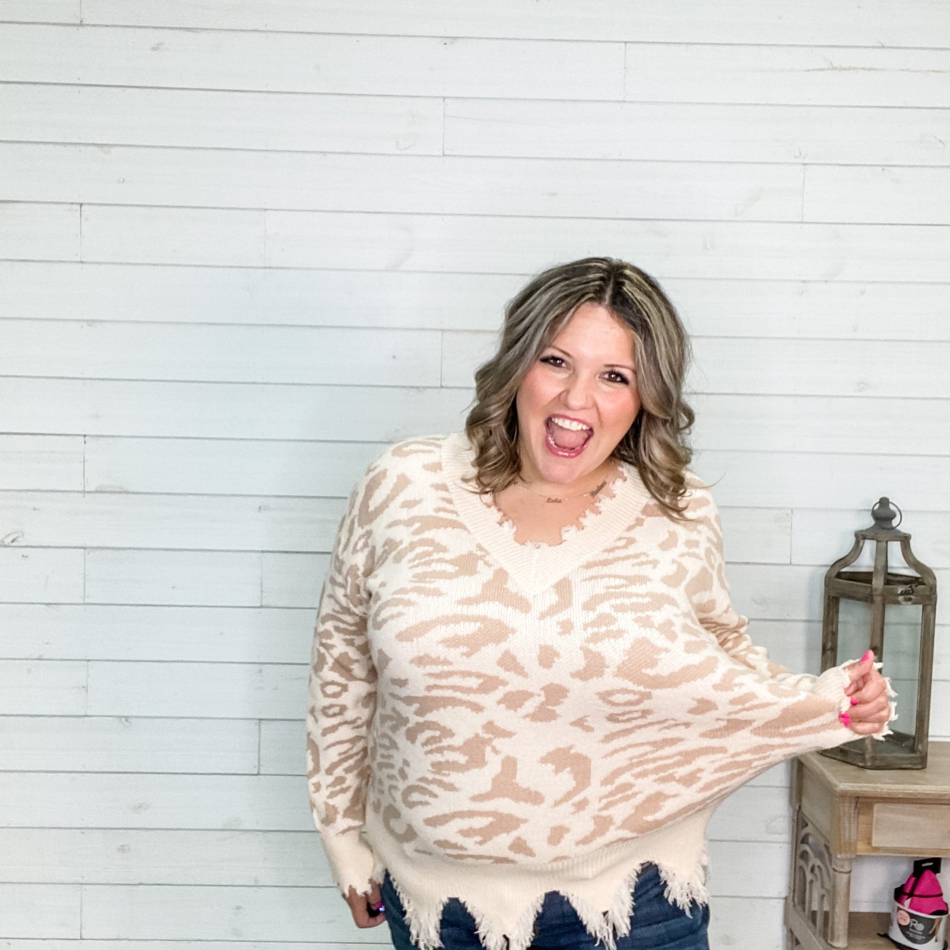 "Safari" Raw Edge V Neck animal Print