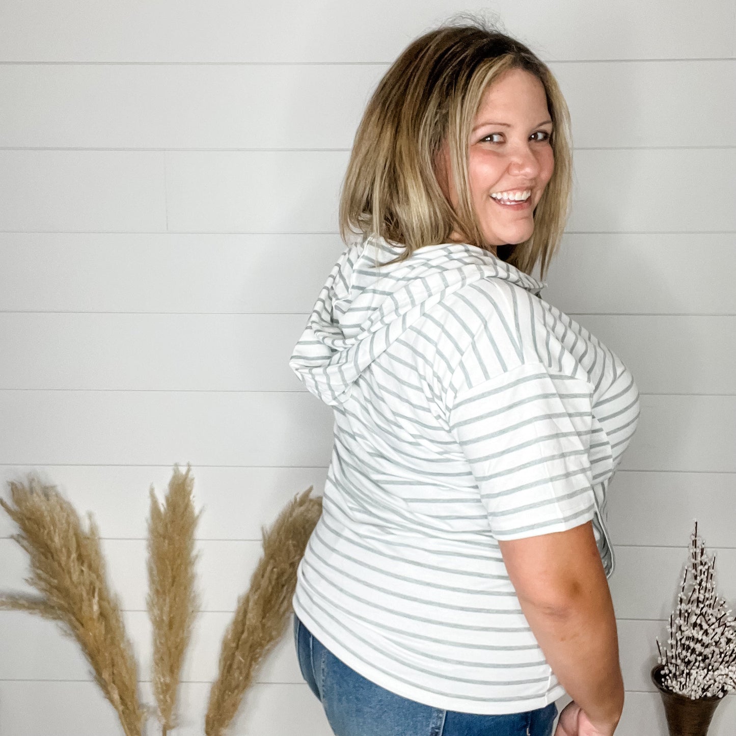 "Sail Away with Me" Short Sleeve Hoodie with Front Pocket