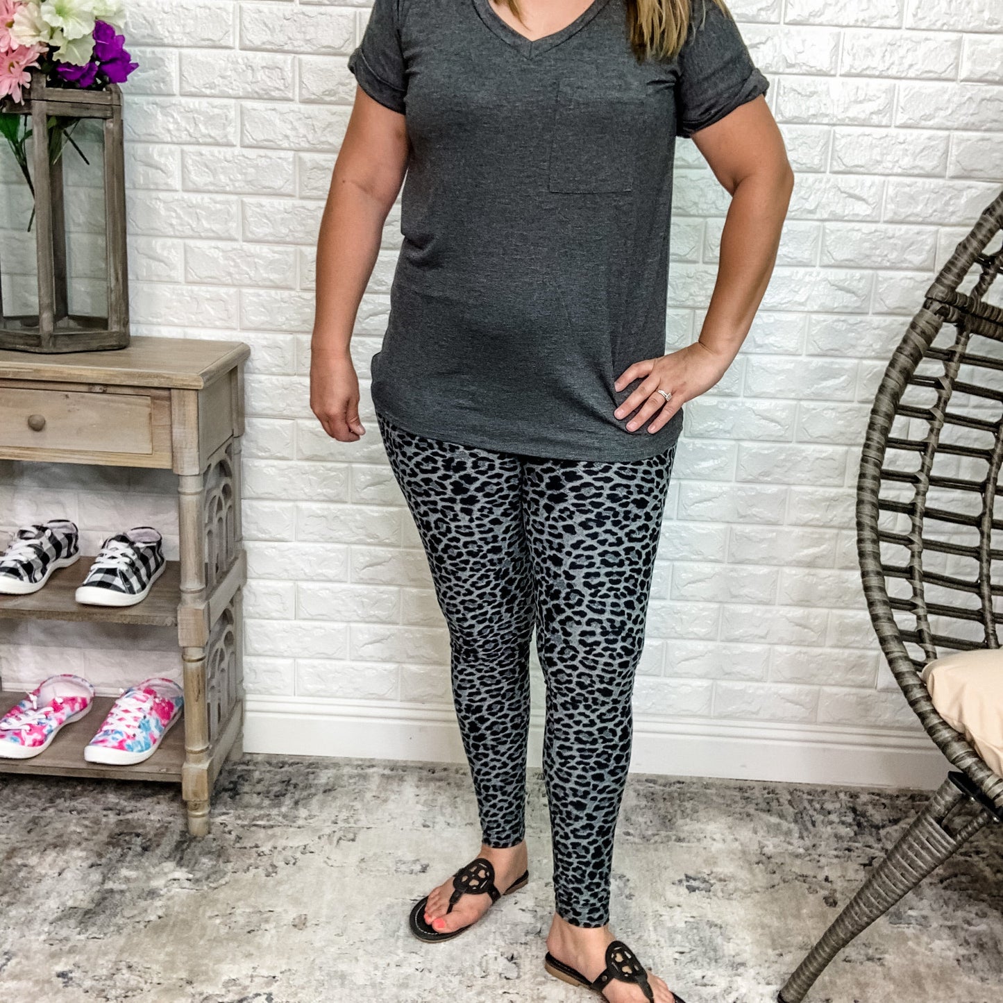 Sassy Grey Animal Print Leggings with Pockets