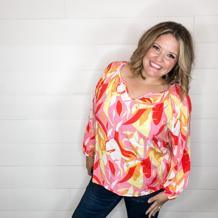 "Saving Grace" Long Sleeve V Neck Peasant Top