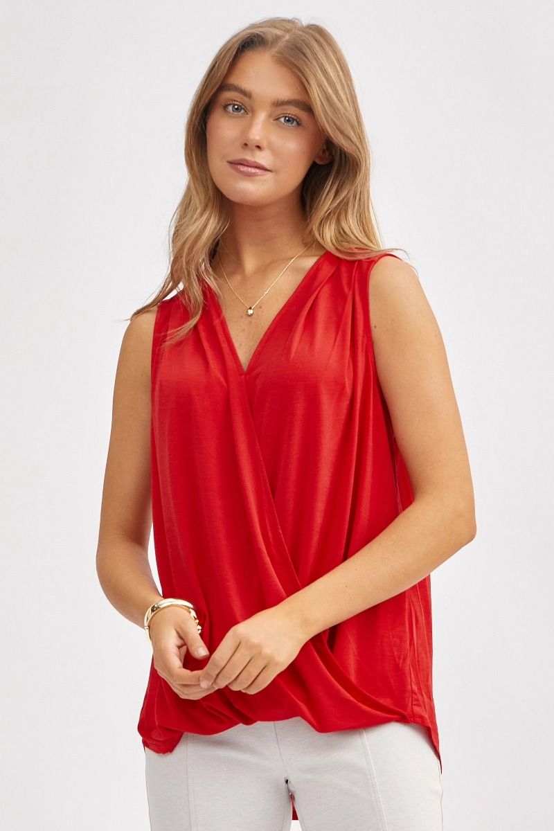 "Charming" Wrap Front Tank (Red)