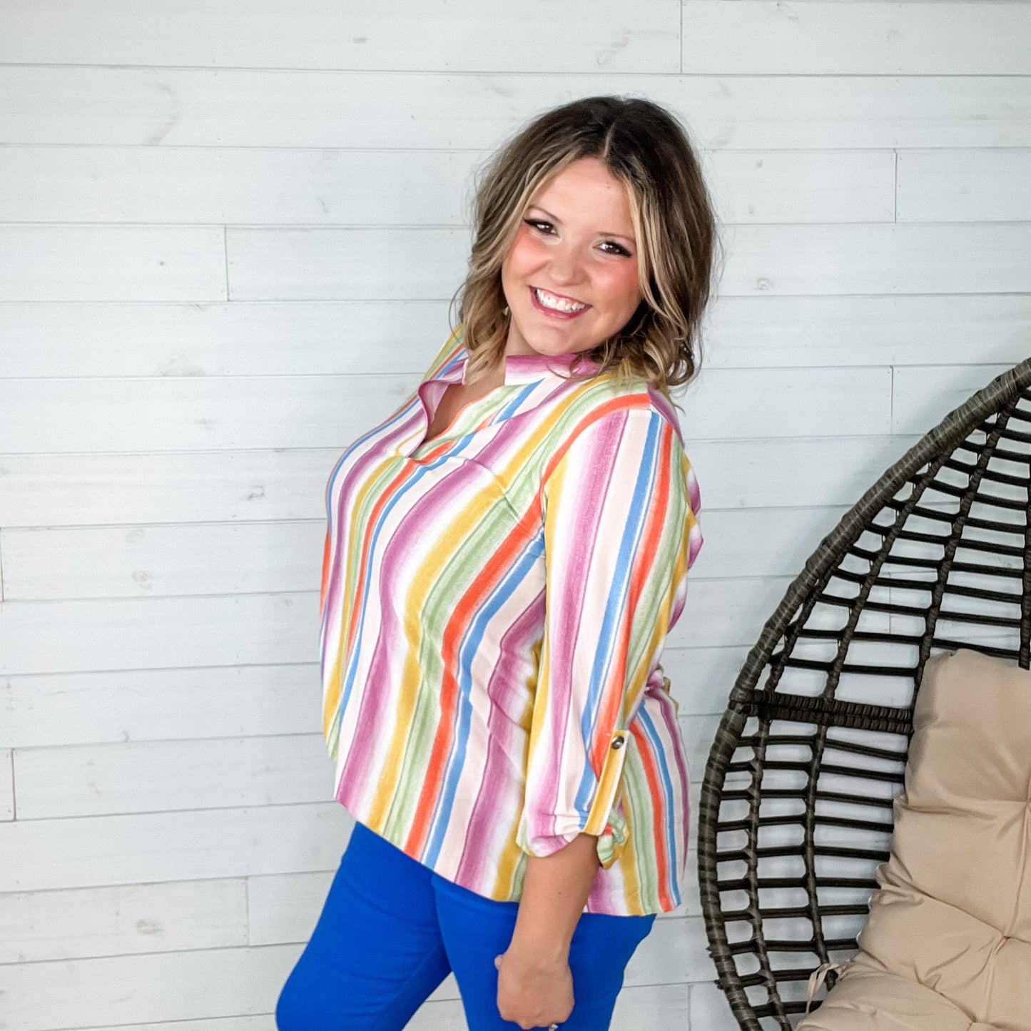"September" Lizzy 3/4 Sleeve Split Neck