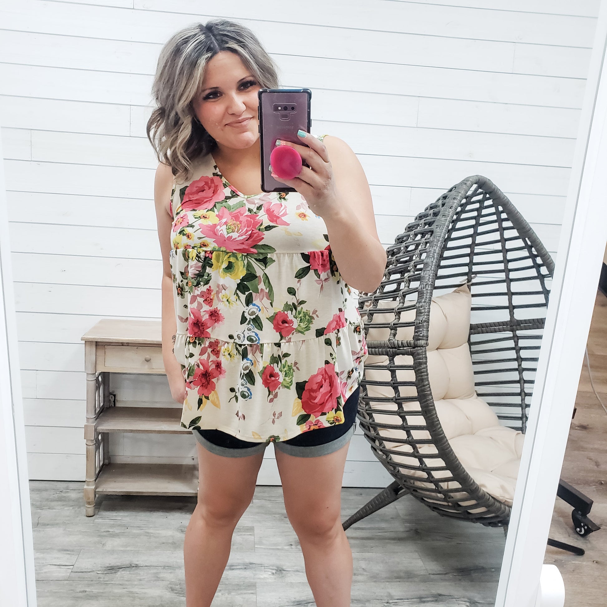 "Shannon" V Neck Floral Babydoll Tank