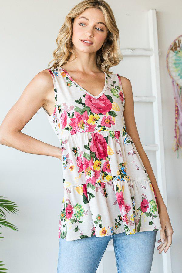 "Shannon" V Neck Floral Babydoll Tank