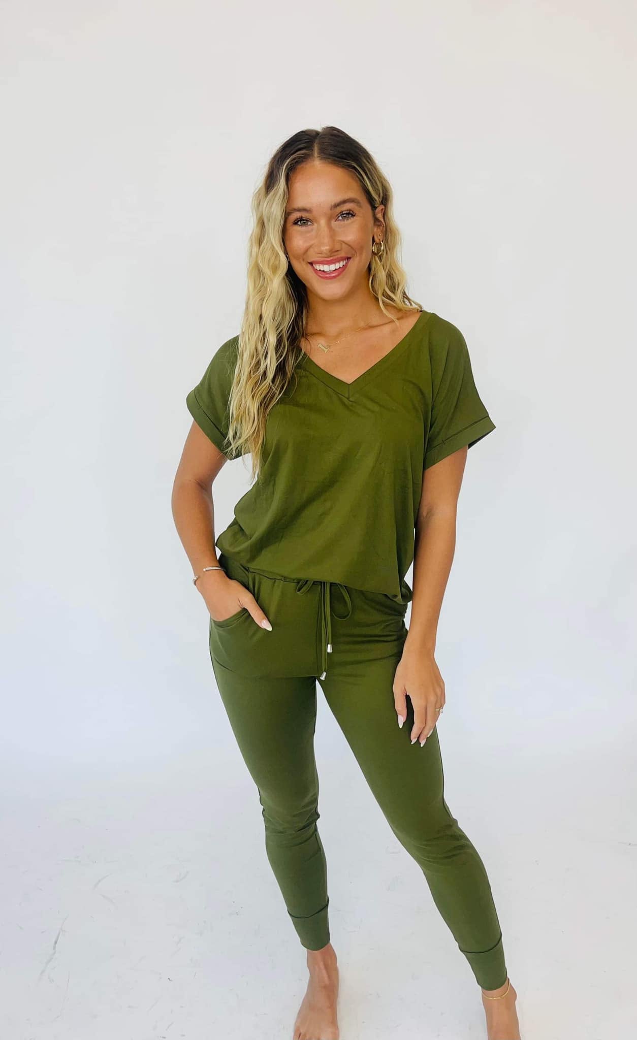 Shirley and Stone "Krisie" Solid V Neck Jogger Set (Multiple Colors)