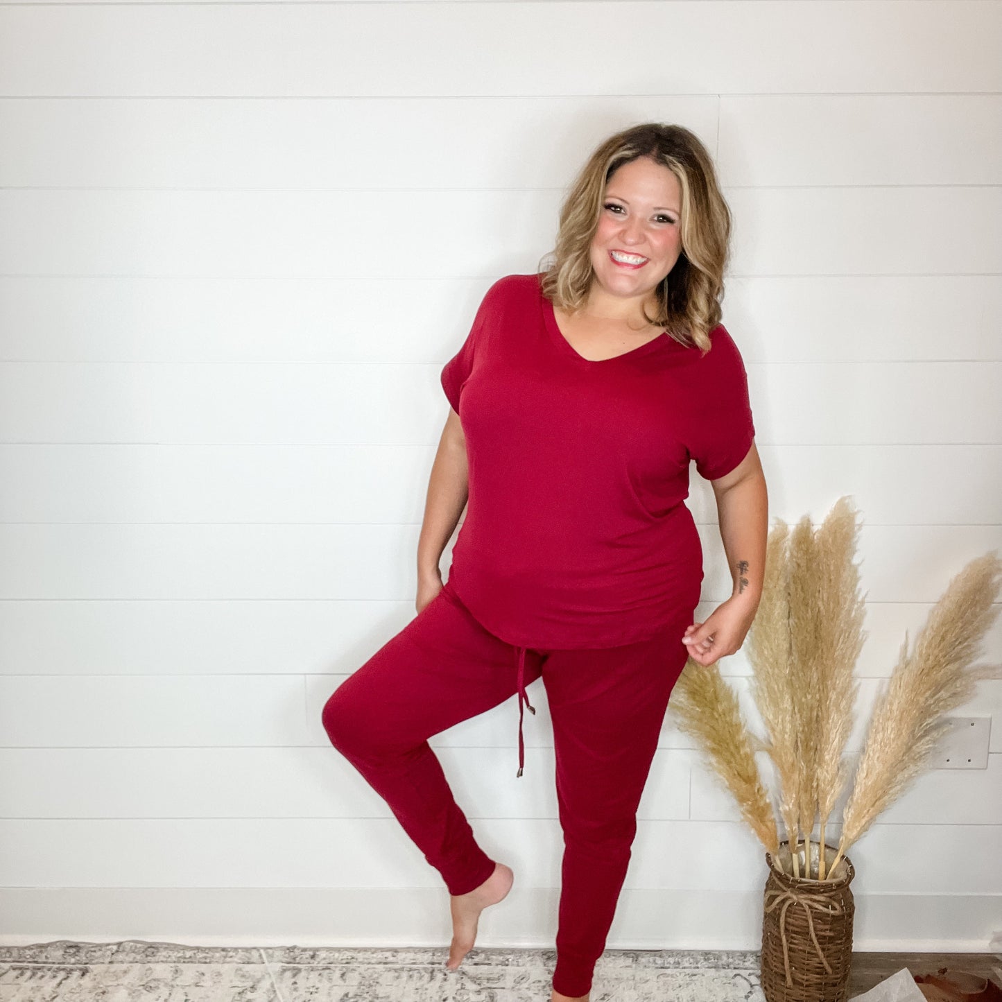 Shirley and Stone "Krisie" Solid V Neck Jogger Set (Multiple Colors)