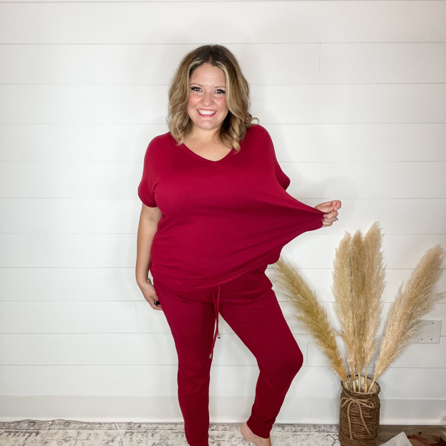 Shirley and Stone "Krisie" Solid V Neck Jogger Set (Multiple Colors)