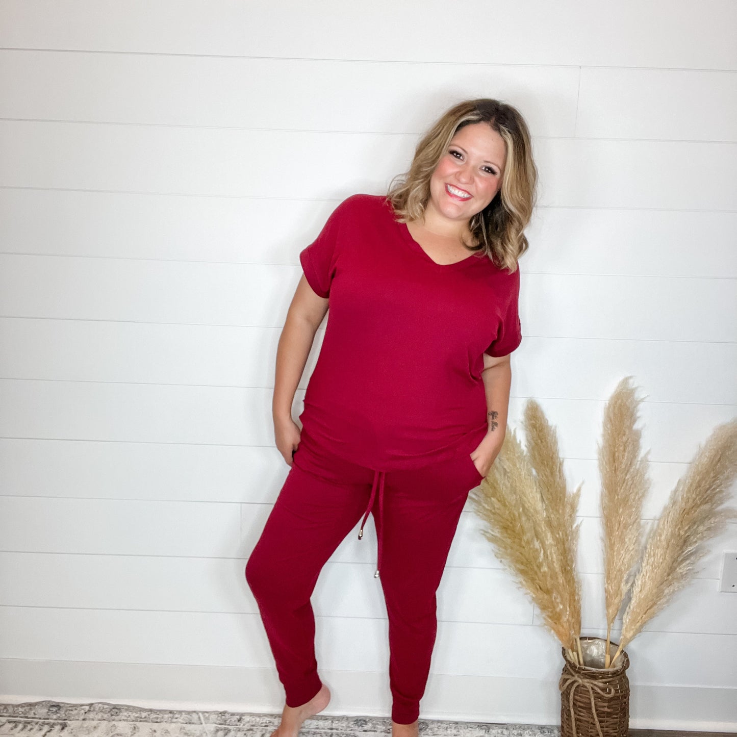 Shirley and Stone "Krisie" Solid V Neck Jogger Set (Multiple Colors)