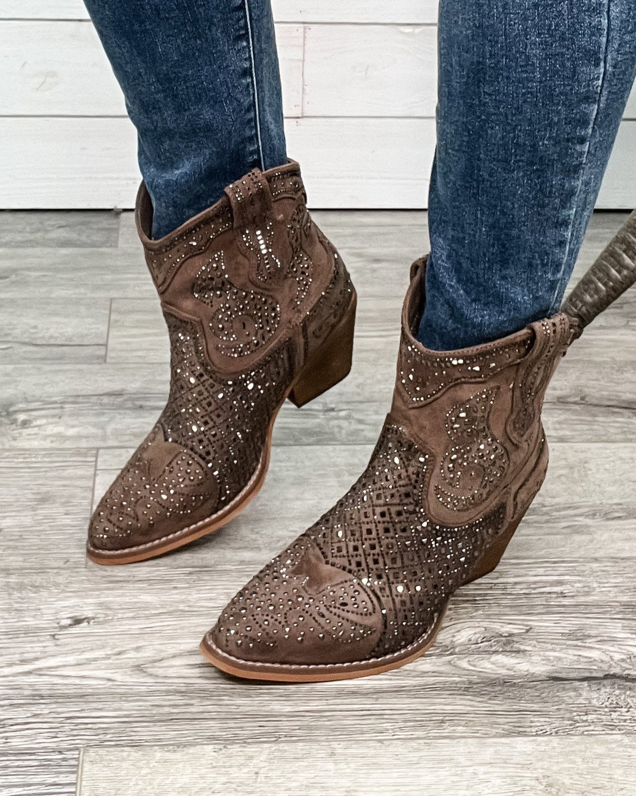 "Show Off" By Very G Western Style Studded Bootie (Taupe)-Lola Monroe Boutique