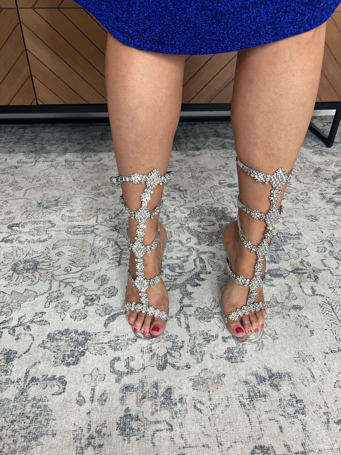 Doorbuster “Simmi" Gemstone Embellished Stiletto (Silver)-Lola Monroe Boutique