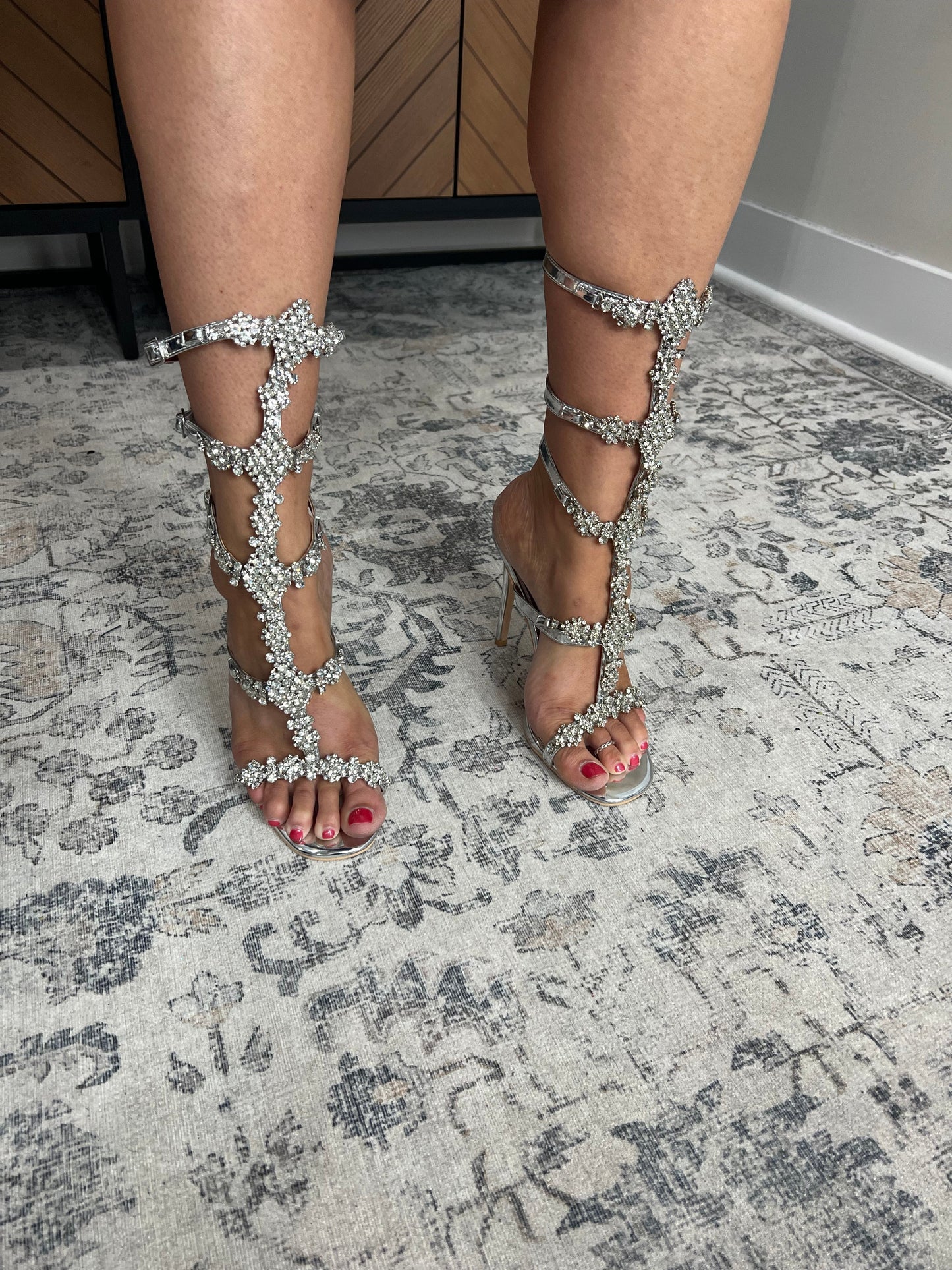 Doorbuster “Simmi" Gemstone Embellished Stiletto (Silver)-Lola Monroe Boutique