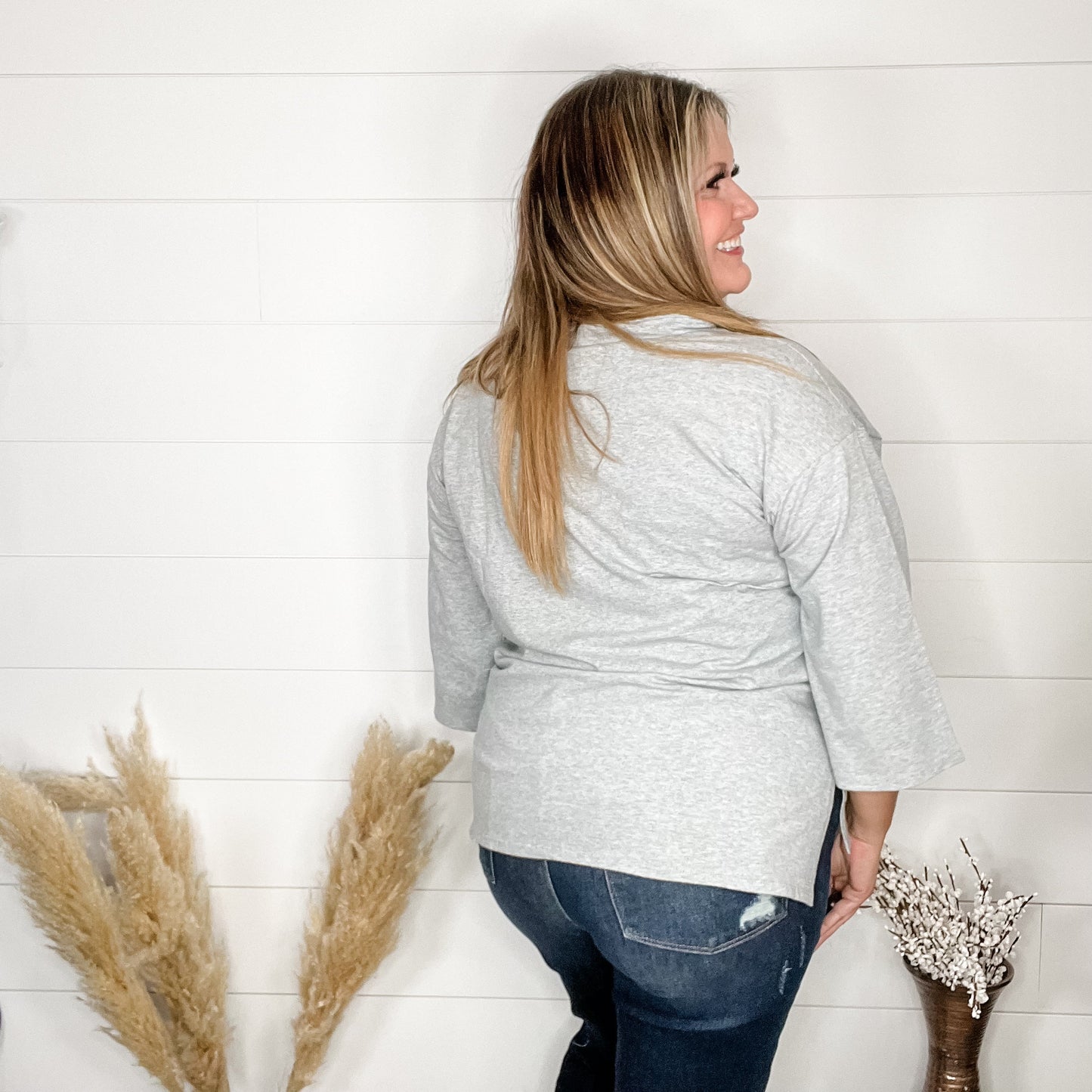 "Slumber" Balloon Sleeve V Neck (Light Grey)