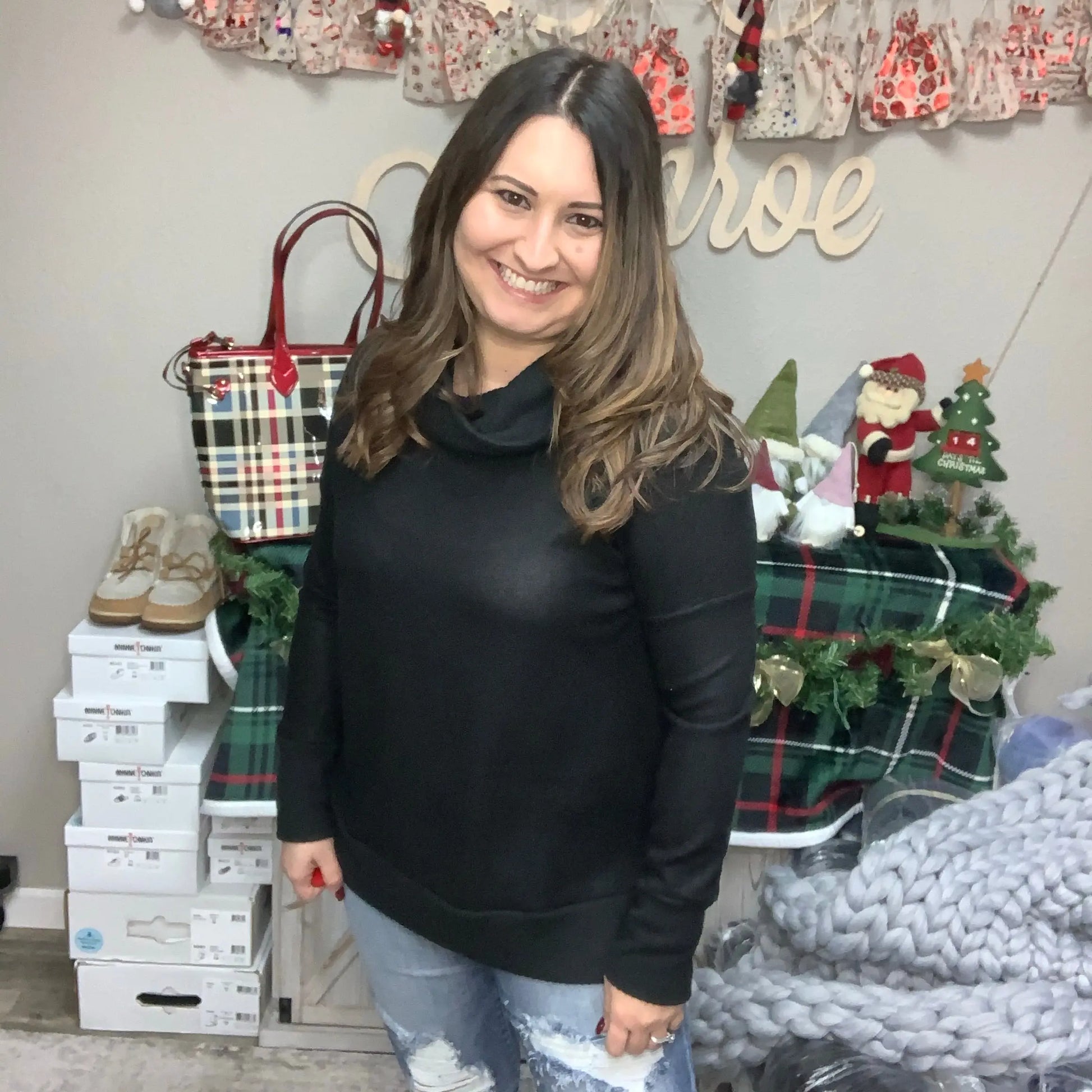 Solid Black Waffle Texture Cowl & Cuffs