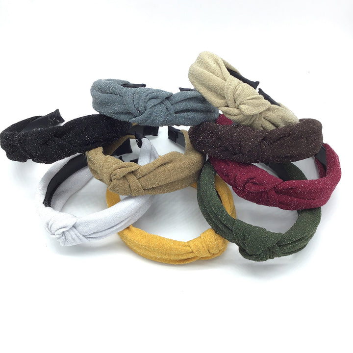 Solid Color Knot Design with Silver Sparkle Headband (Multiple Colors Available)