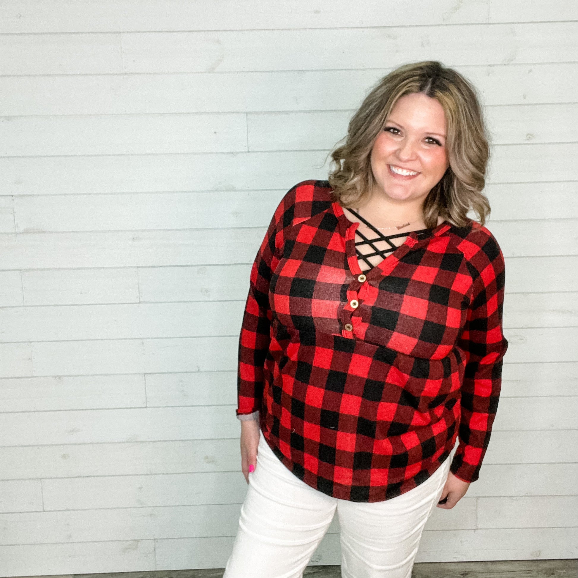 "Spencer" Long Sleeve Plaid Babydoll (Buffalo Plaid)