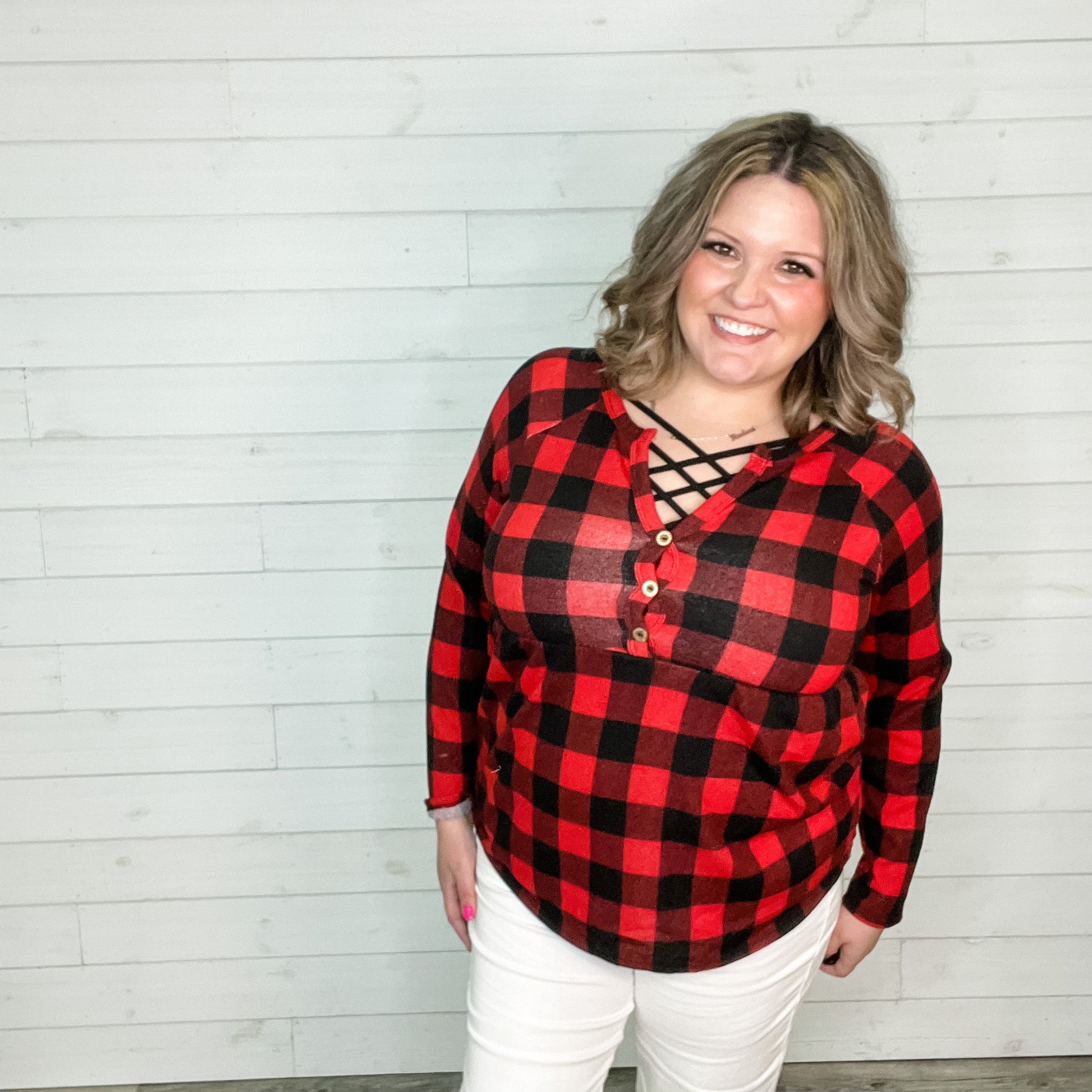 "Spencer" Long Sleeve Plaid Babydoll (Buffalo Plaid)