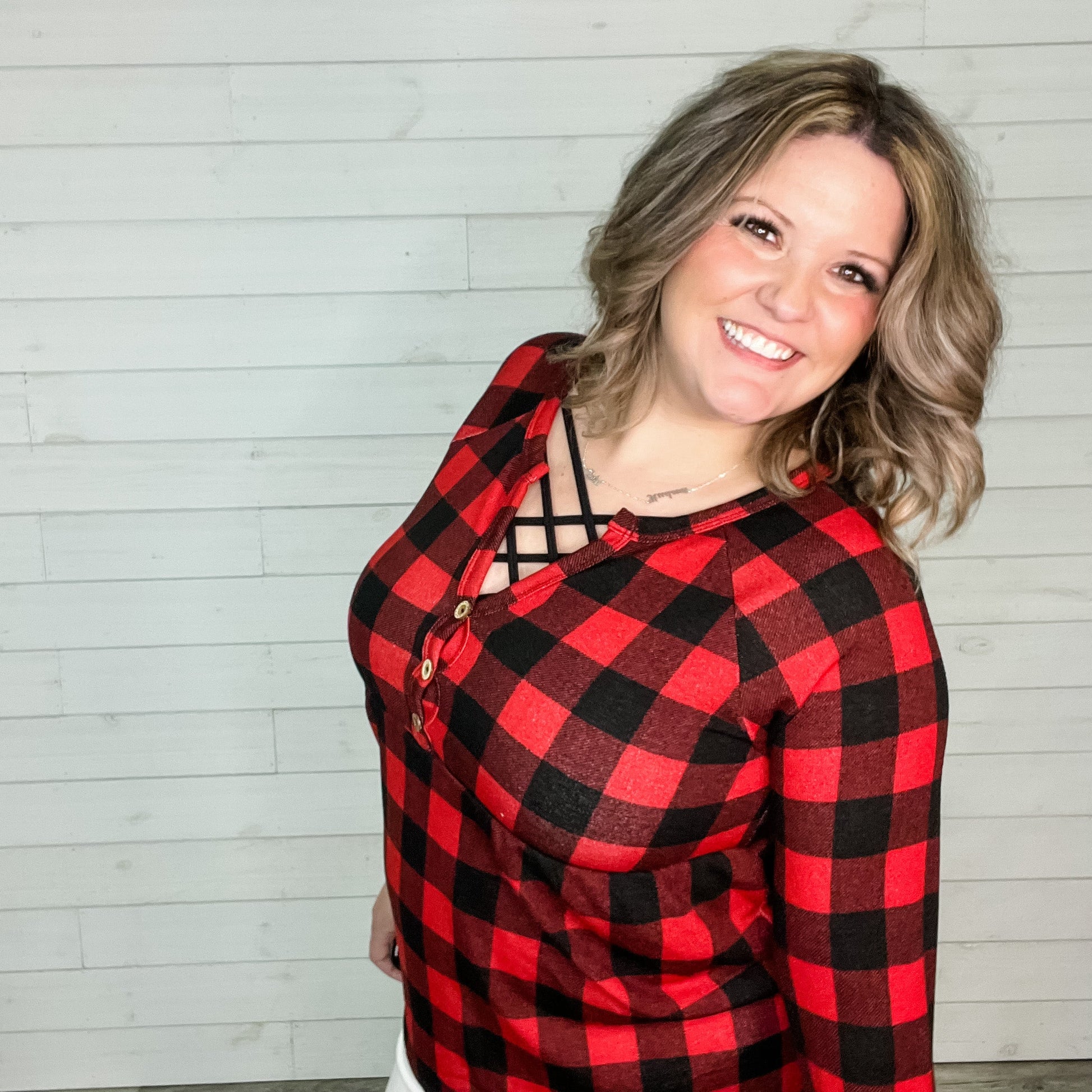 "Spencer" Long Sleeve Plaid Babydoll (Buffalo Plaid)