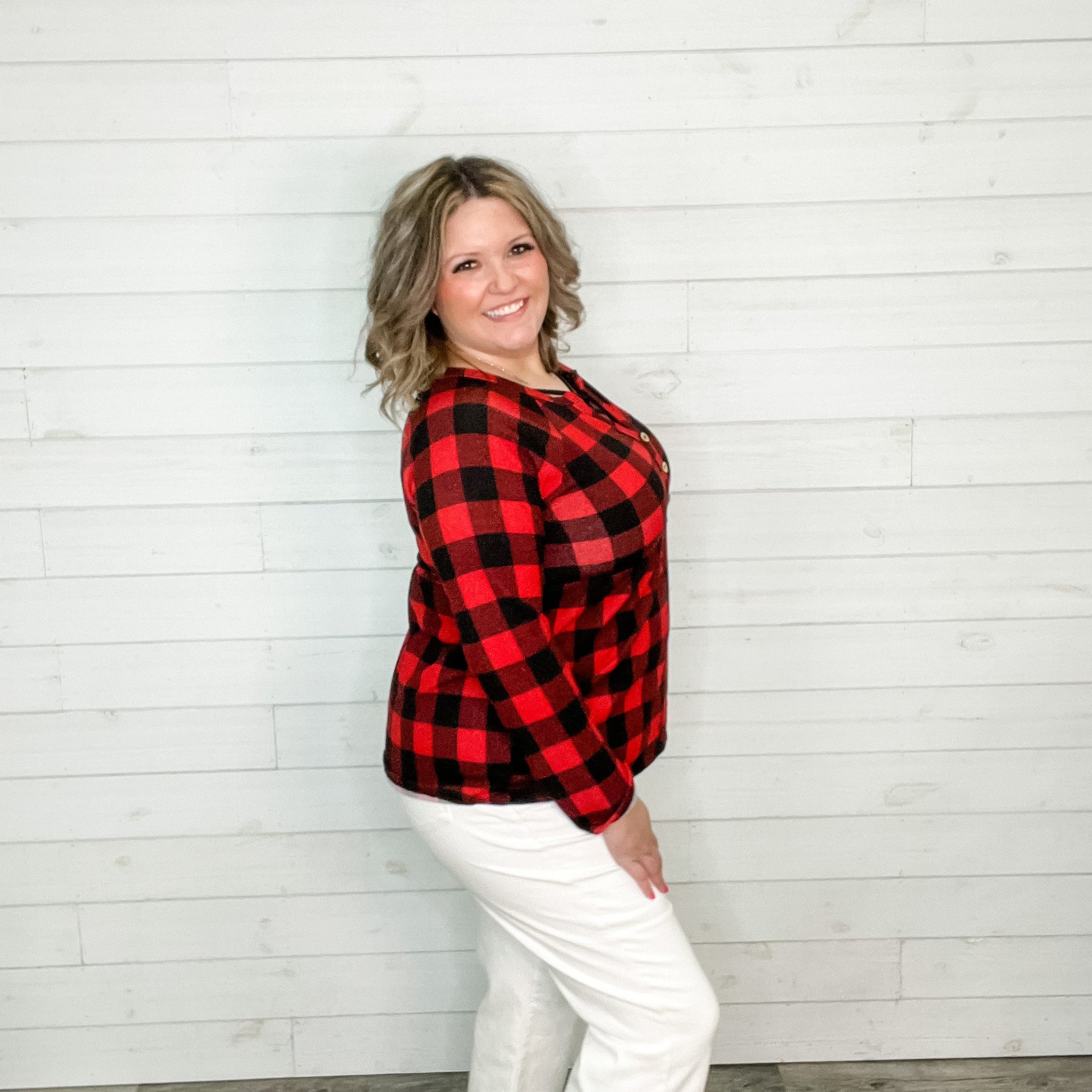 "Spencer" Long Sleeve Plaid Babydoll (Buffalo Plaid)