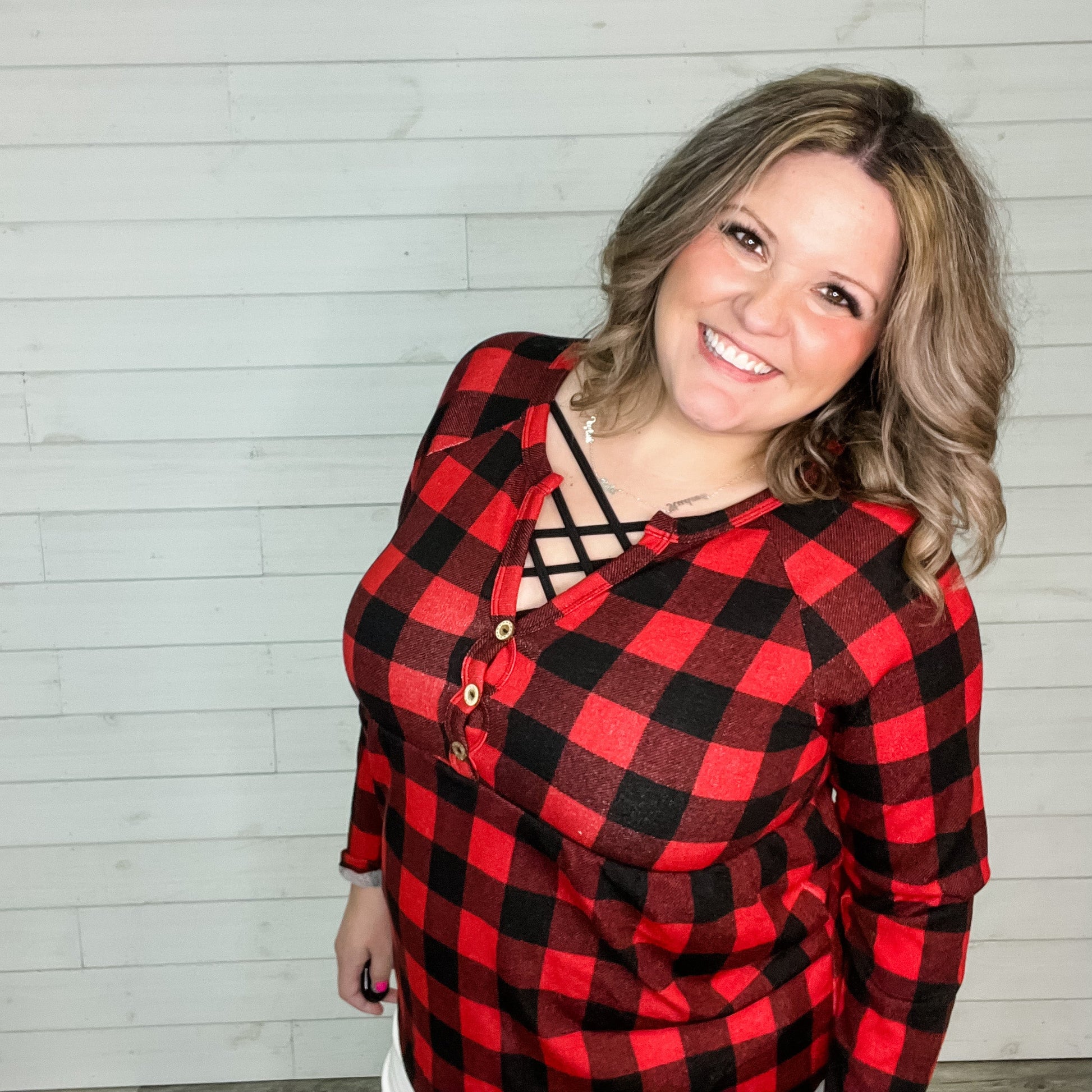 "Spencer" Long Sleeve Plaid Babydoll (Buffalo Plaid)