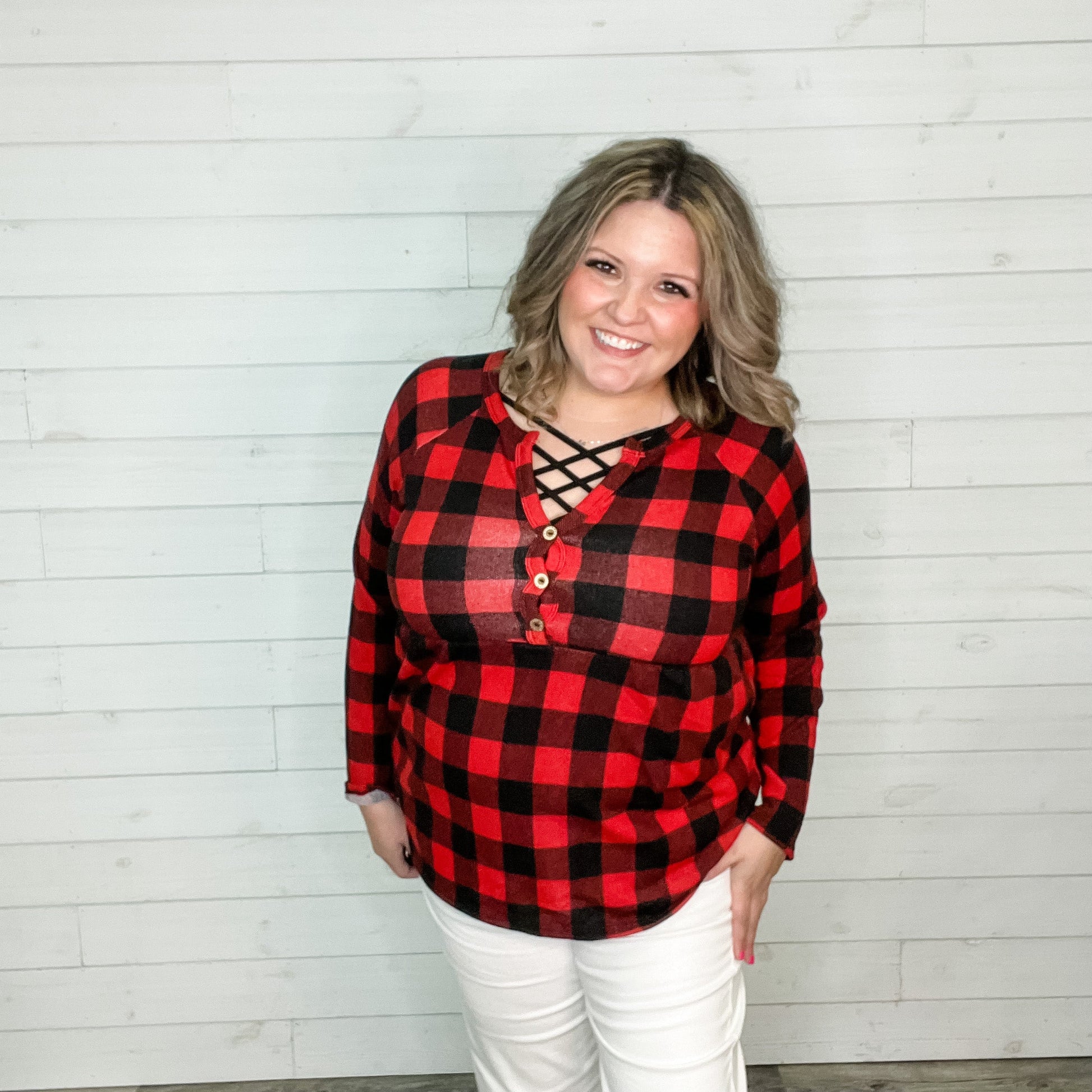 "Spencer" Long Sleeve Plaid Babydoll (Buffalo Plaid)