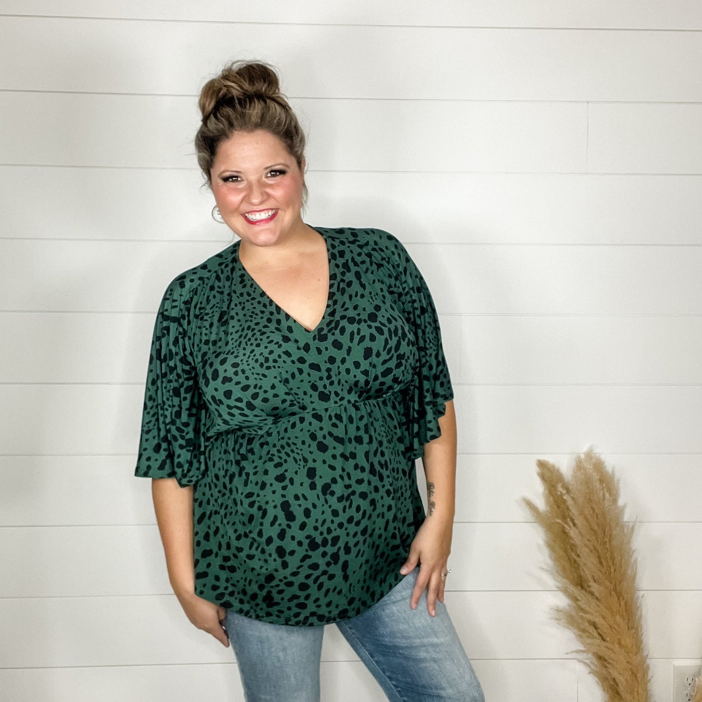 "Spruce" V Neck 3/4 Bell Sleeve