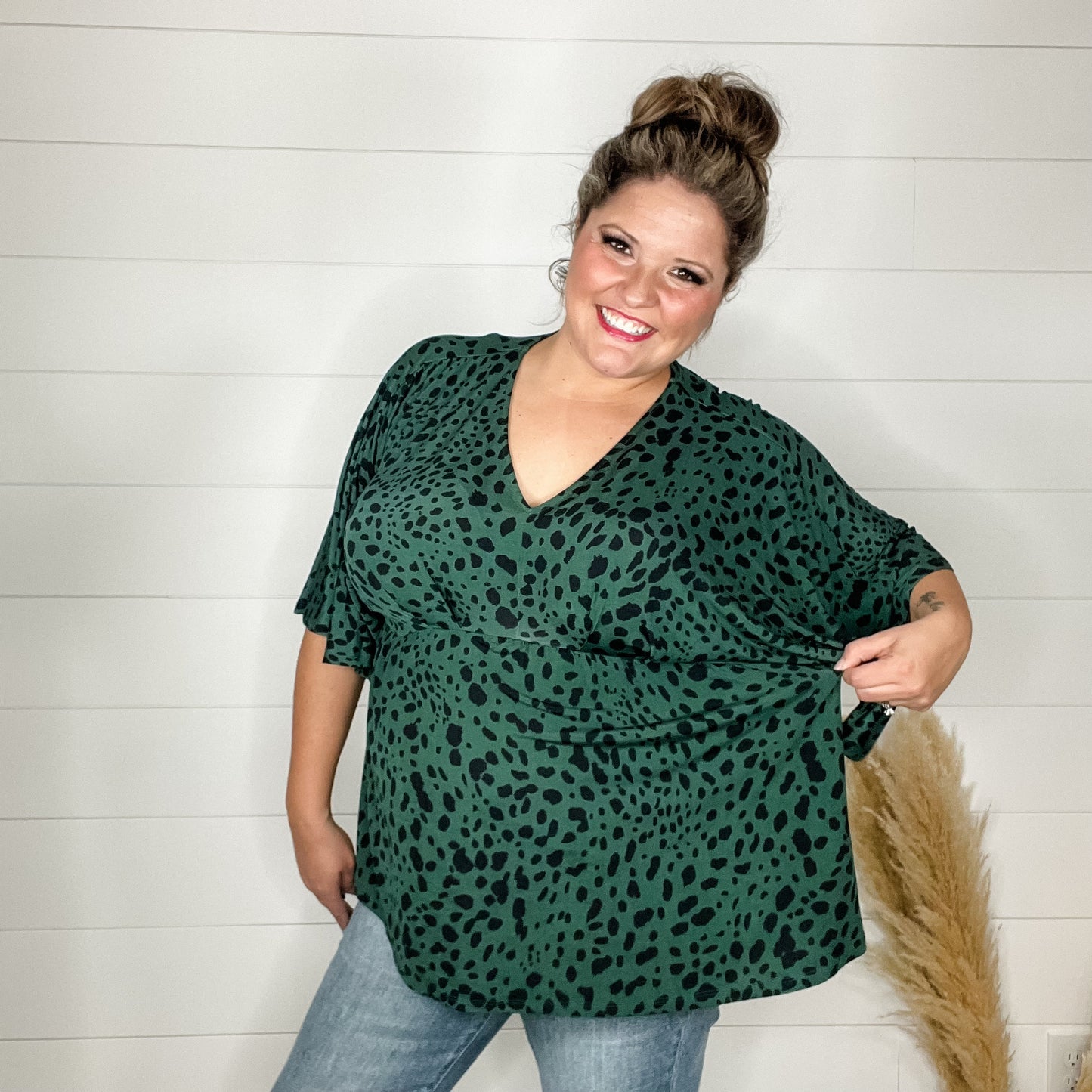 "Spruce" V Neck 3/4 Bell Sleeve