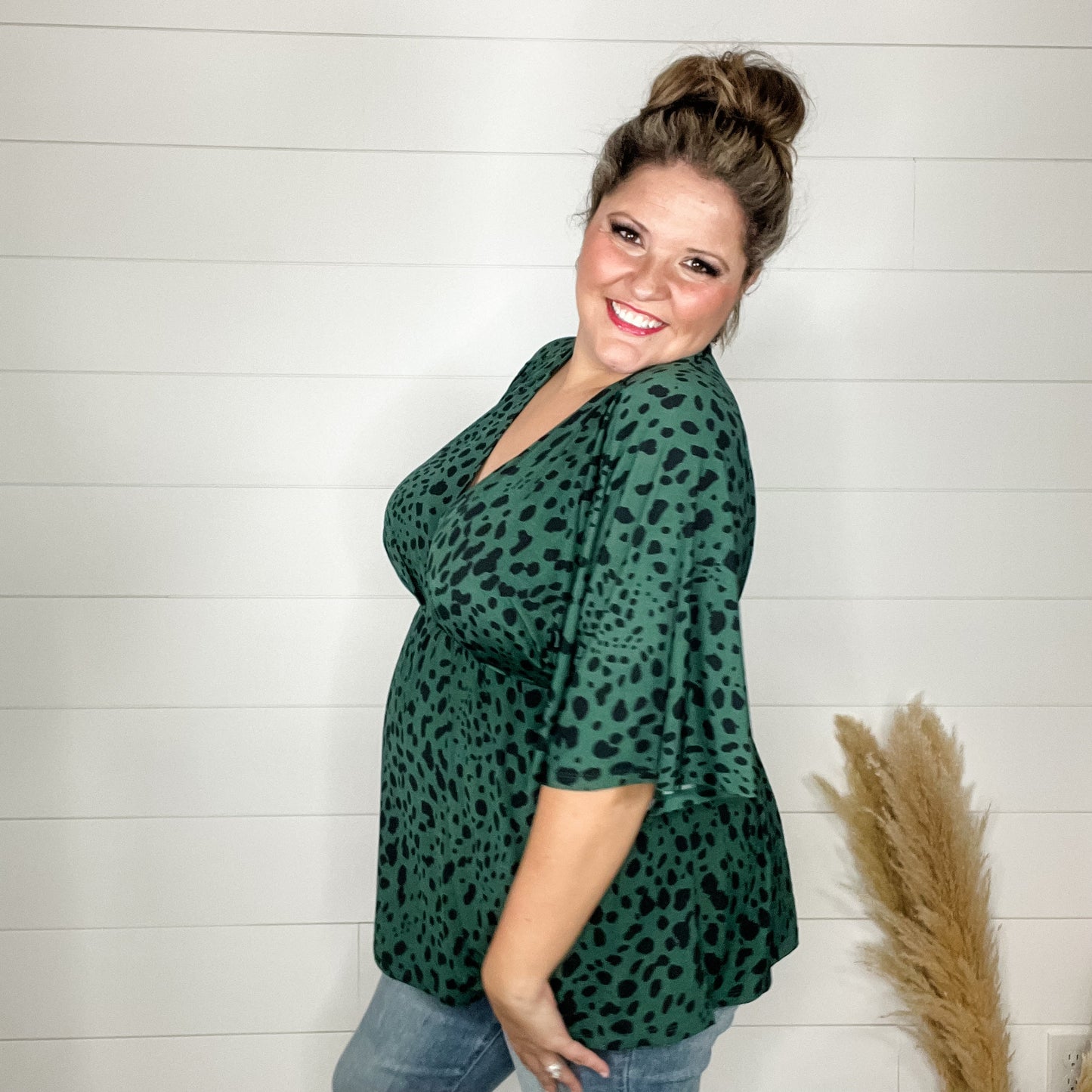 "Spruce" V Neck 3/4 Bell Sleeve