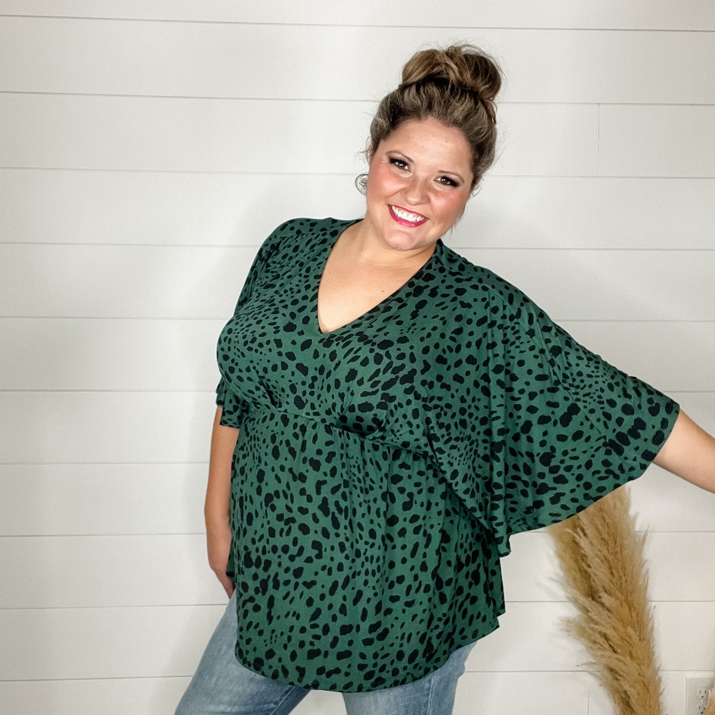 "Spruce" V Neck 3/4 Bell Sleeve