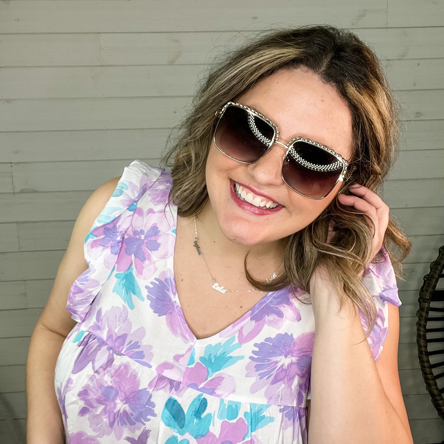 Square Frame Braided Design Sunglasses (Brown Lens)
