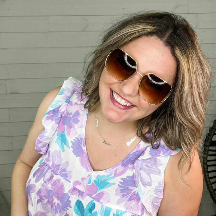 Square Frame Chain Link Design (Brown Lens)