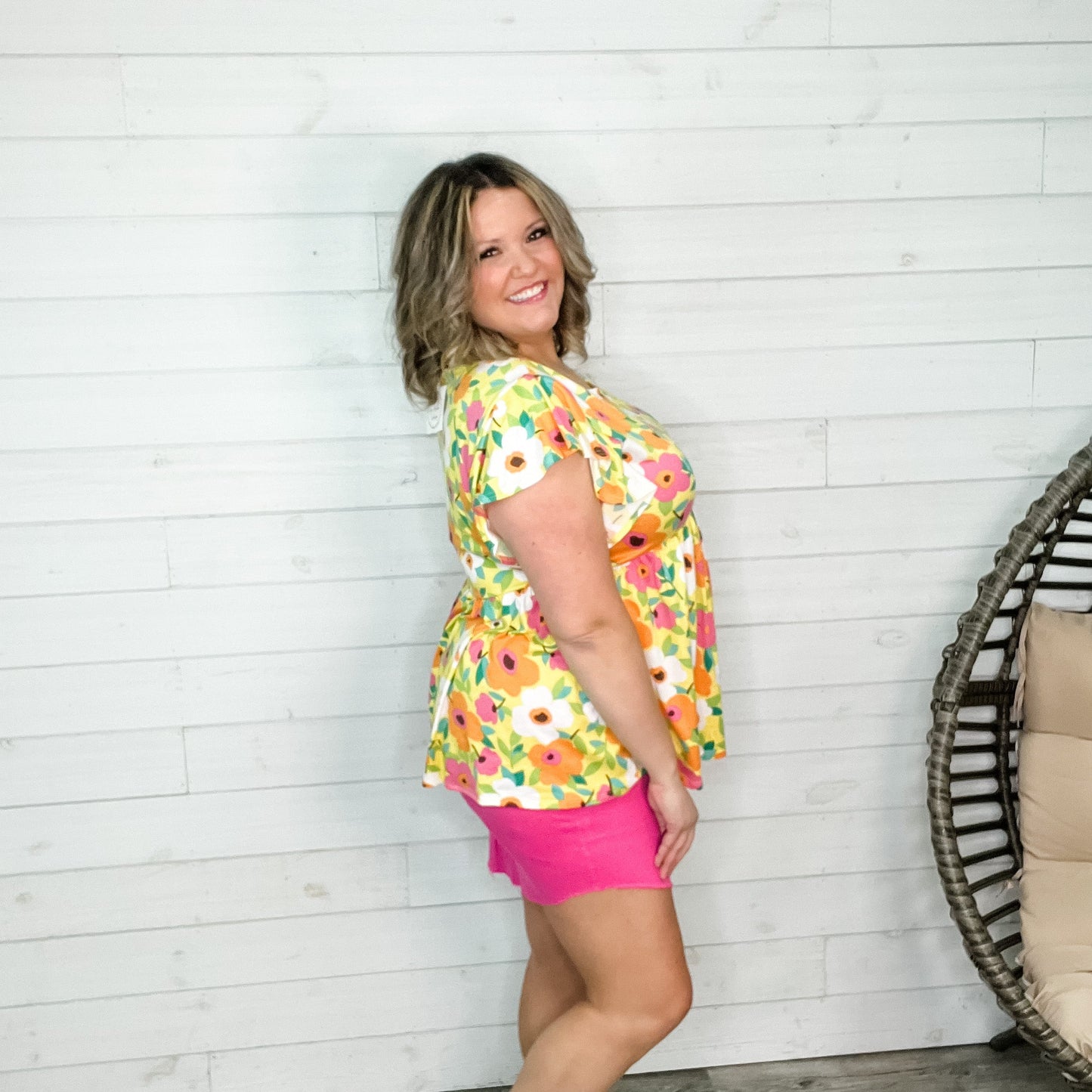 "Stand Out" Large Floral Print Ruffle Cap Sleeve Babydoll