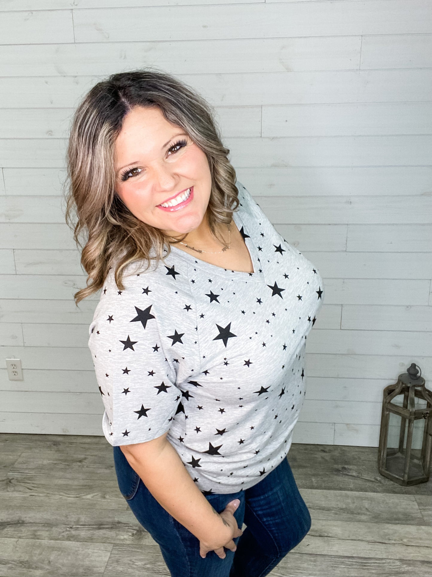 "Star Student" Short Sleeve V Neck with Stars