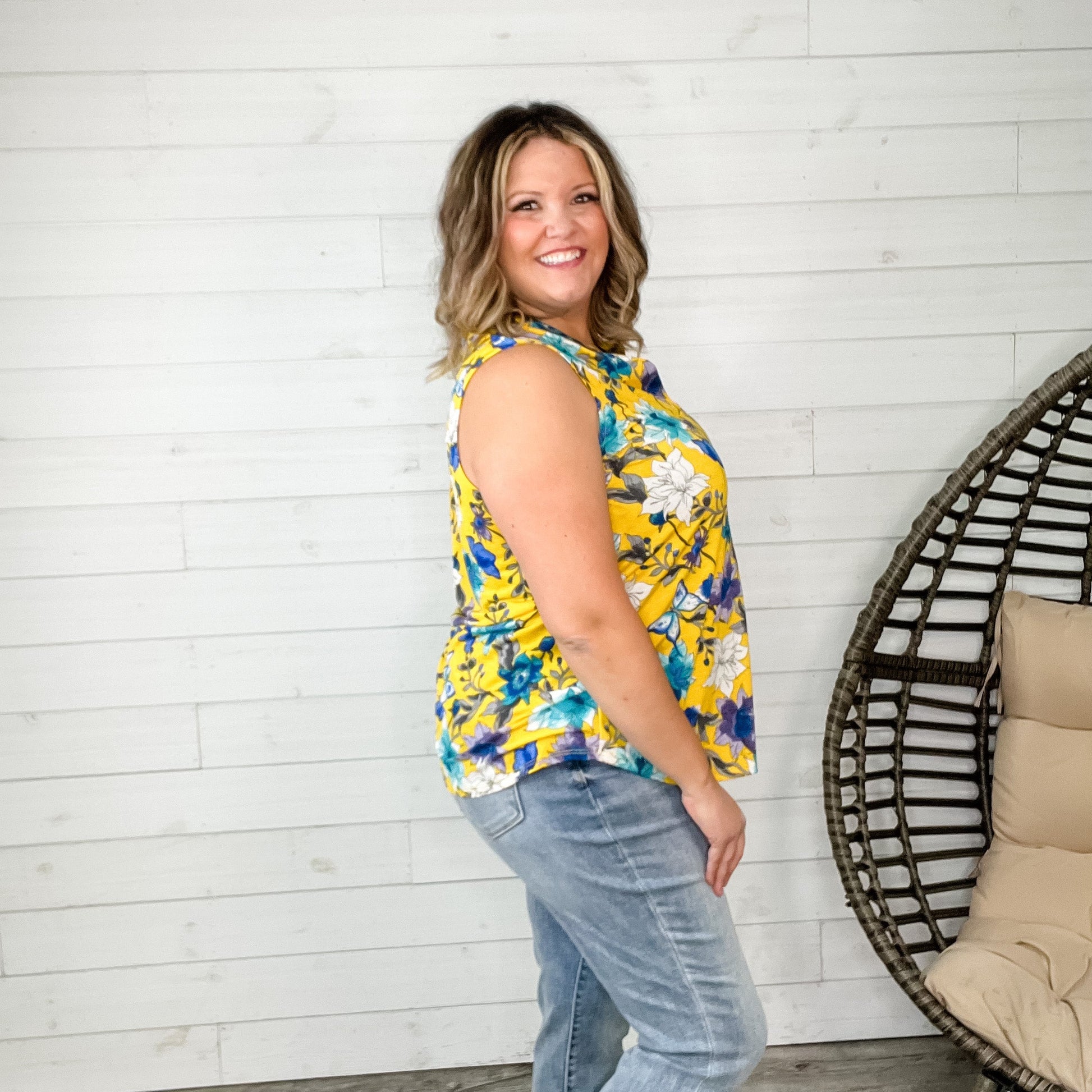 "Stay Stay Stay" Floral Sleeveless Split Neck