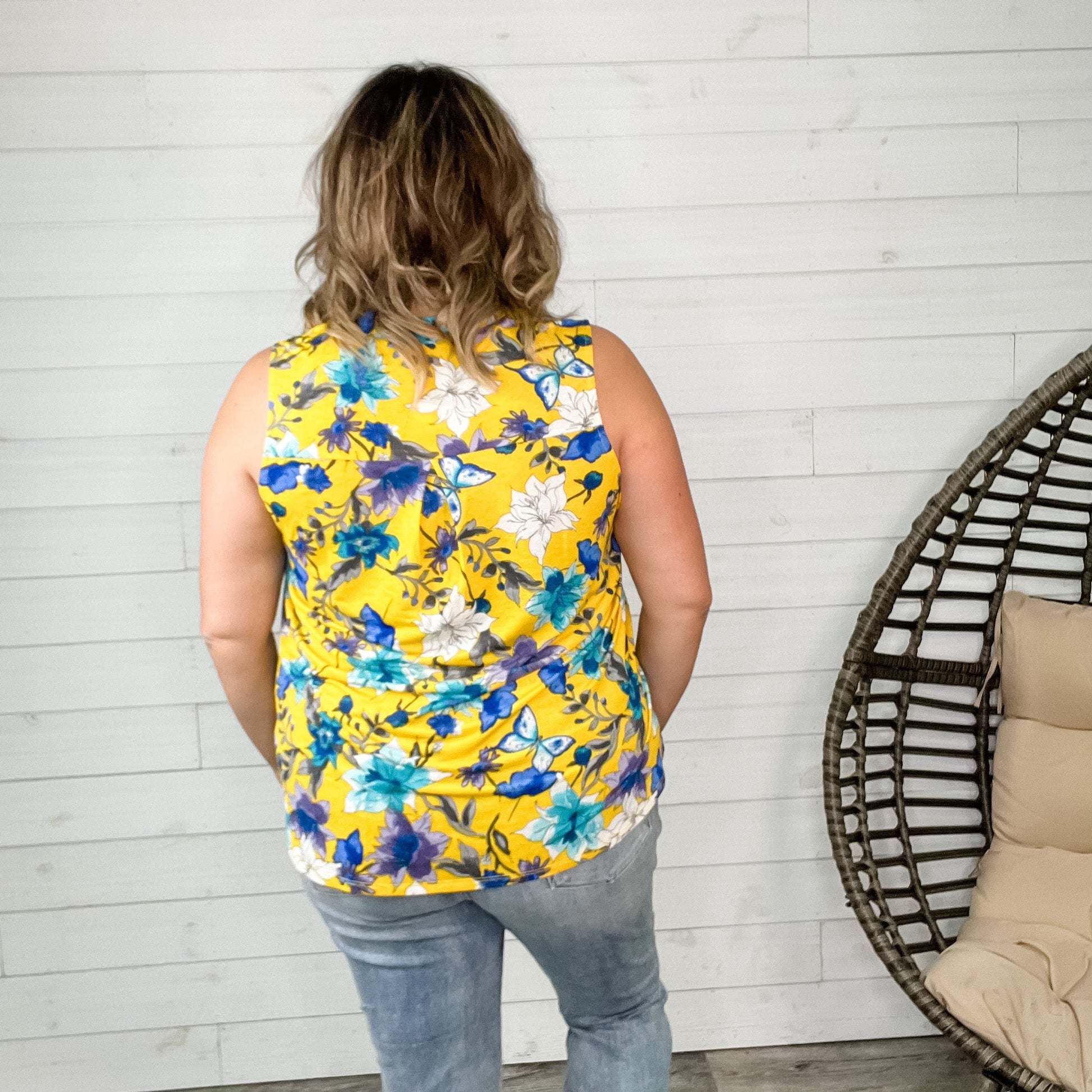 "Stay Stay Stay" Floral Sleeveless Split Neck