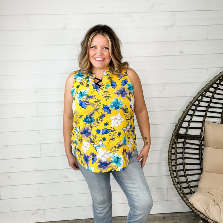 "Stay Stay Stay" Floral Sleeveless Split Neck