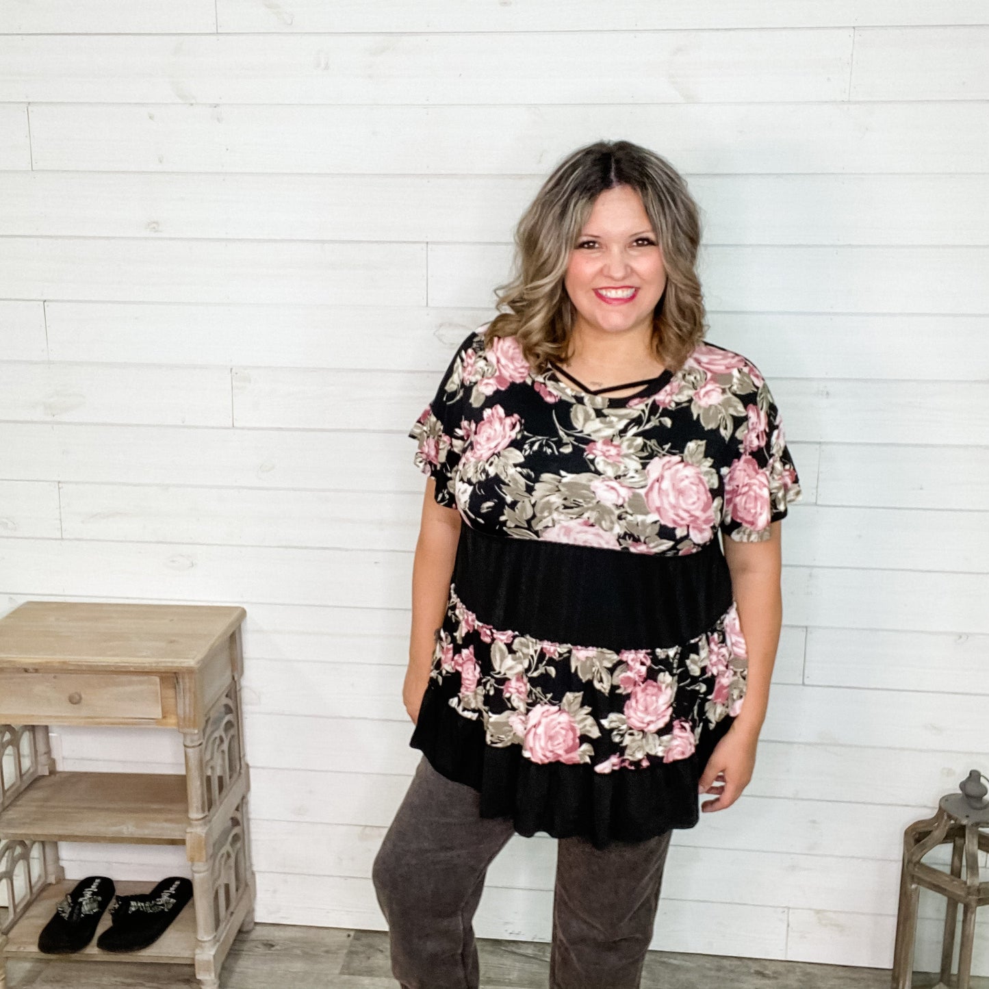 "Steffie" Floral Ruffle Cuff Tunic