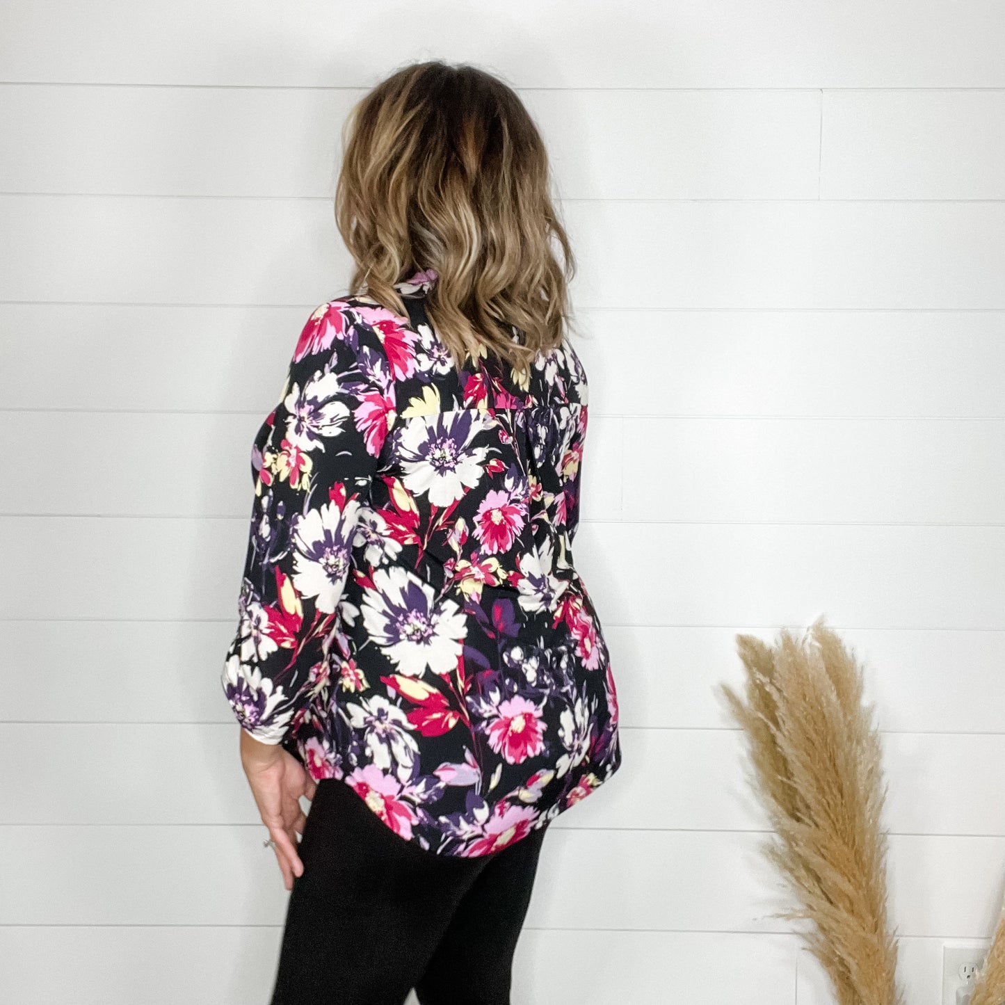 "Stranger" Floral Lizzy 3/4 Sleeve Split Neck
